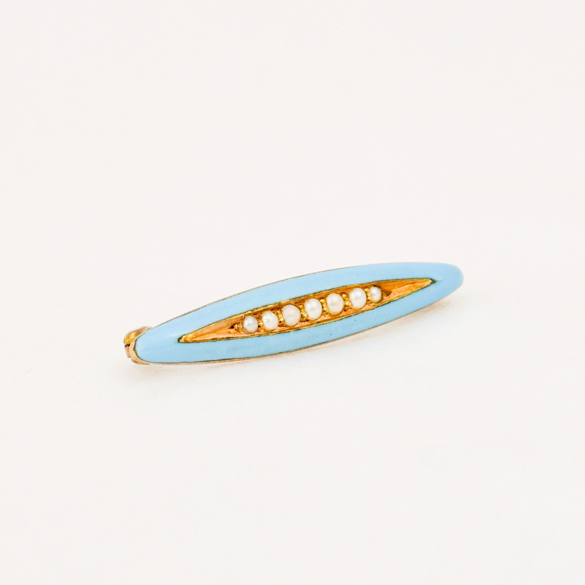 Turquoise and Seed Pearl Gold Pin