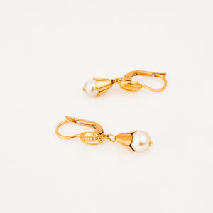 vintage 18k Pearl Drop Hoops
