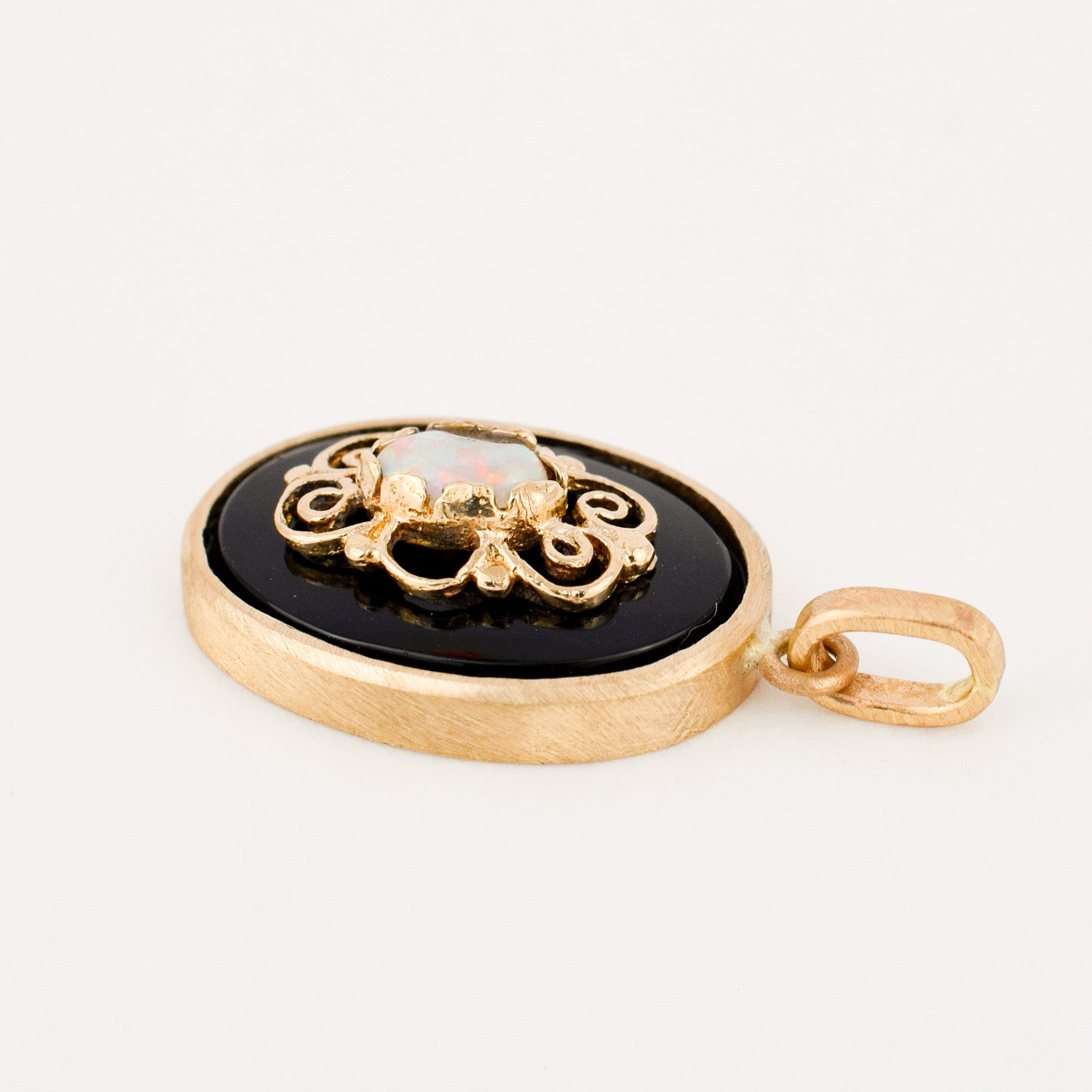 Bezel Set Onyx and Opal Pendant