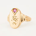 'S' Signet Ring with Pink Topaz