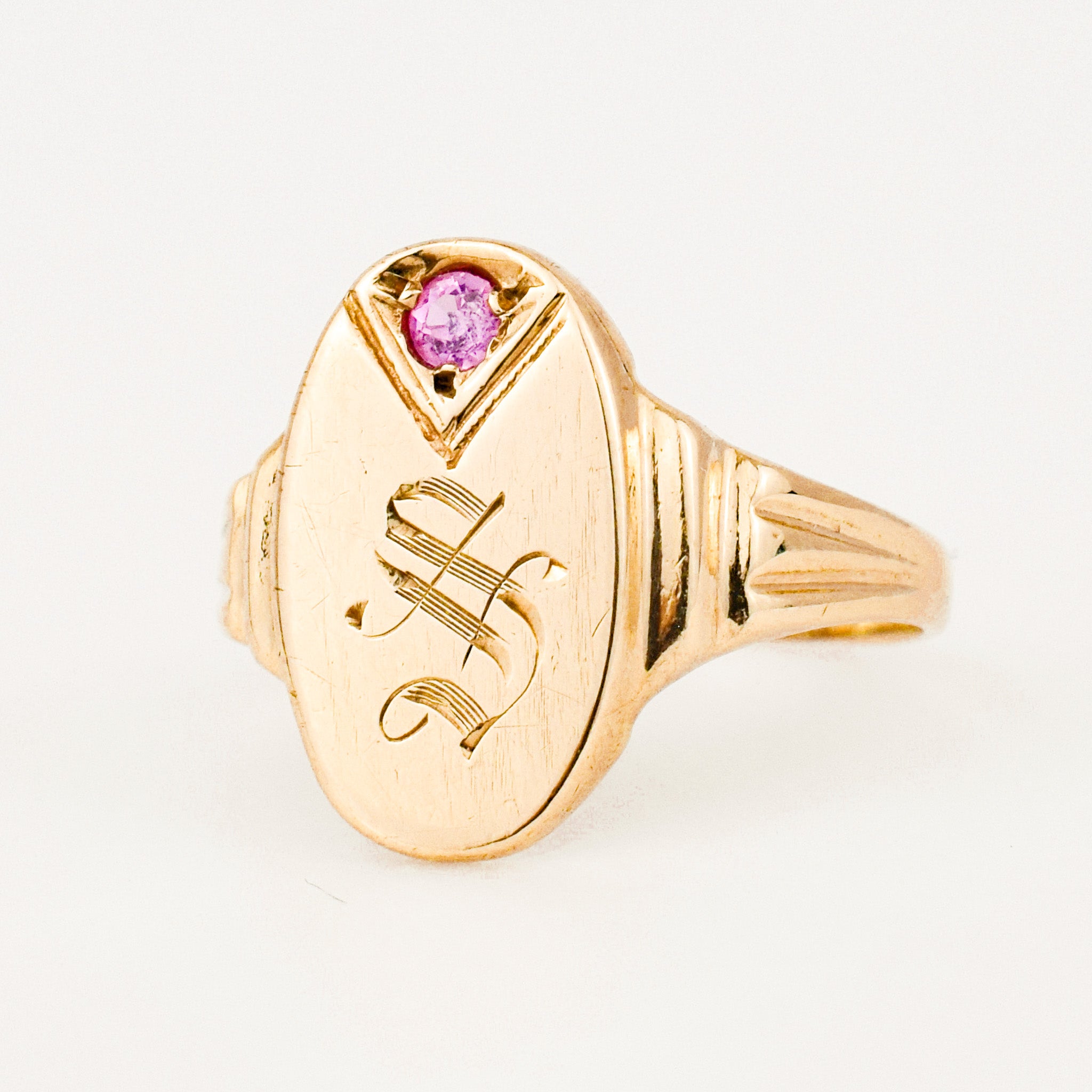 'S' Signet Ring with Pink Topaz