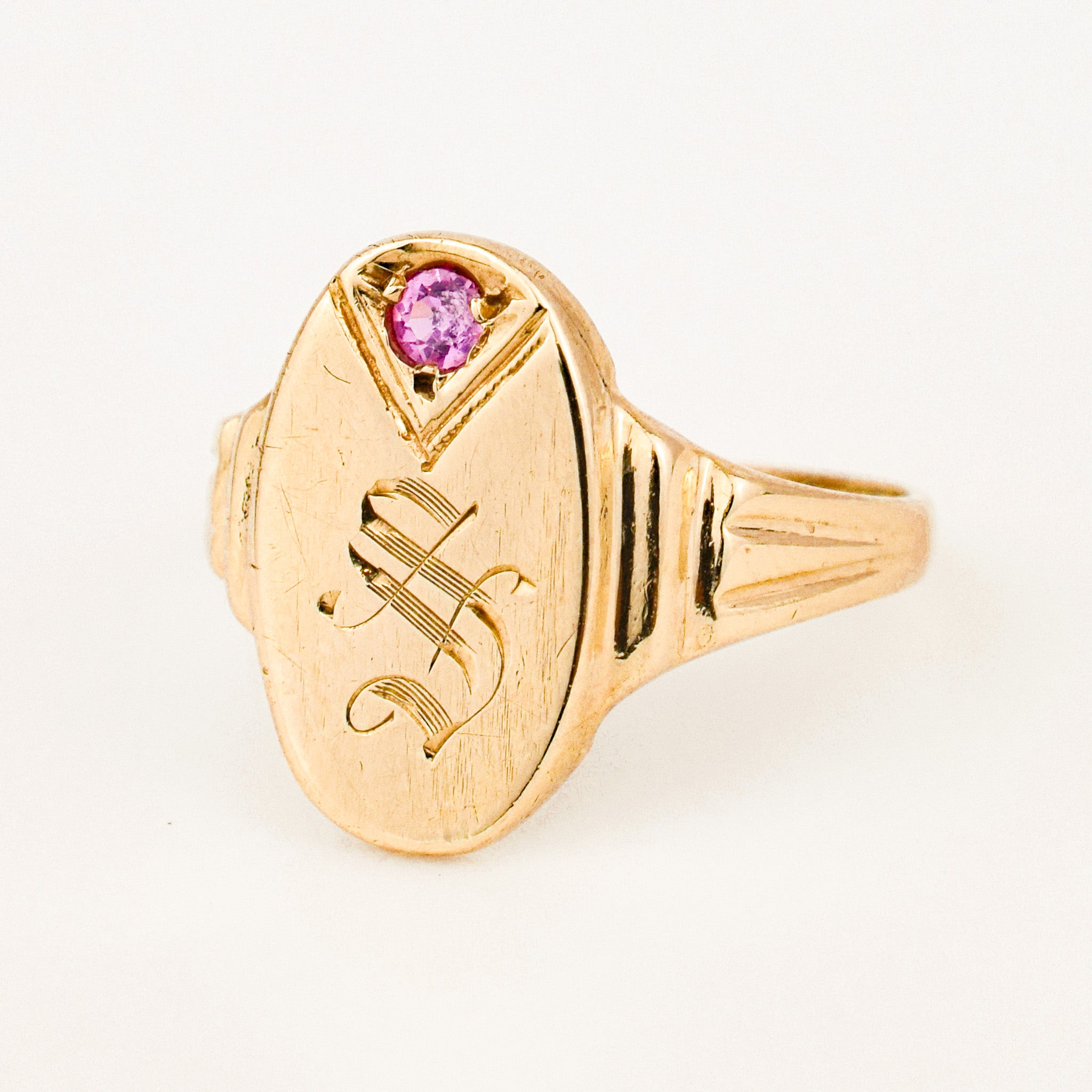 'S' Signet Ring with Pink Topaz