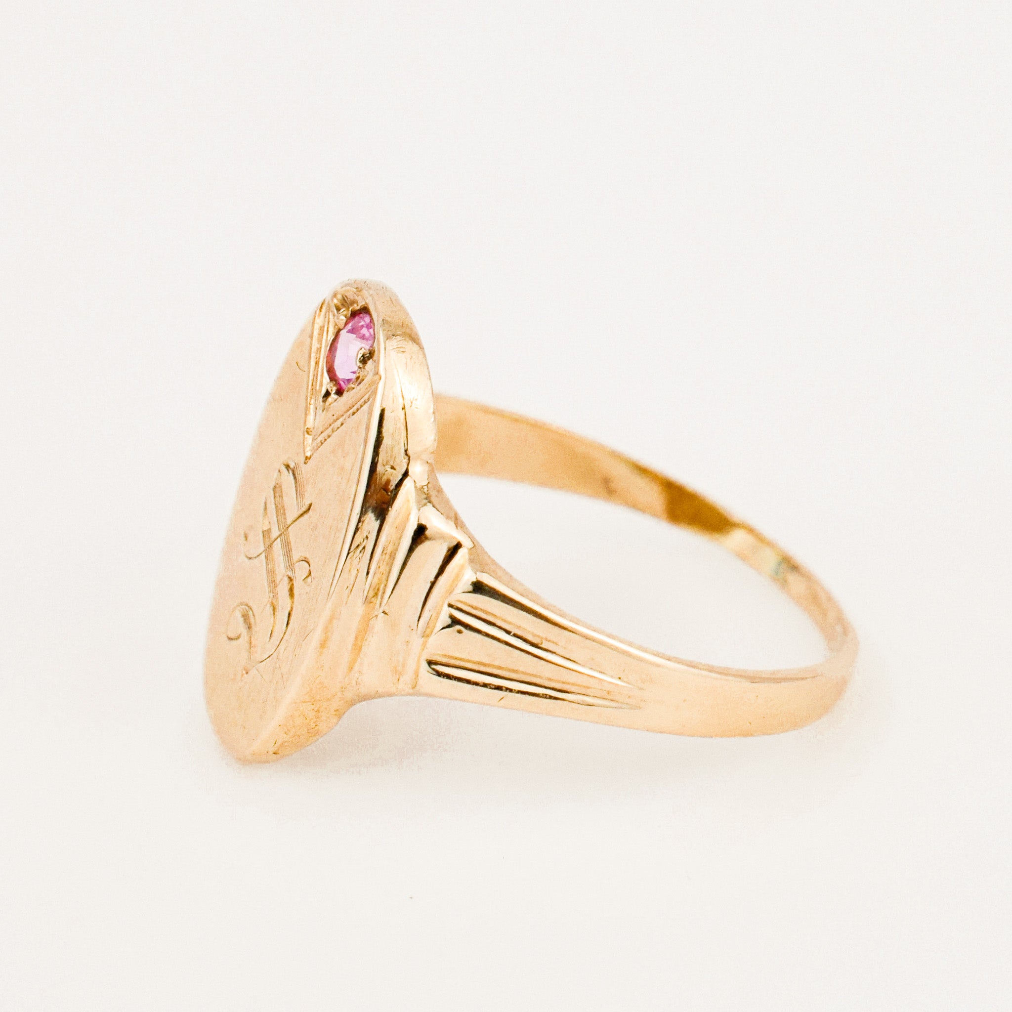 'S' Signet Ring with Pink Topaz