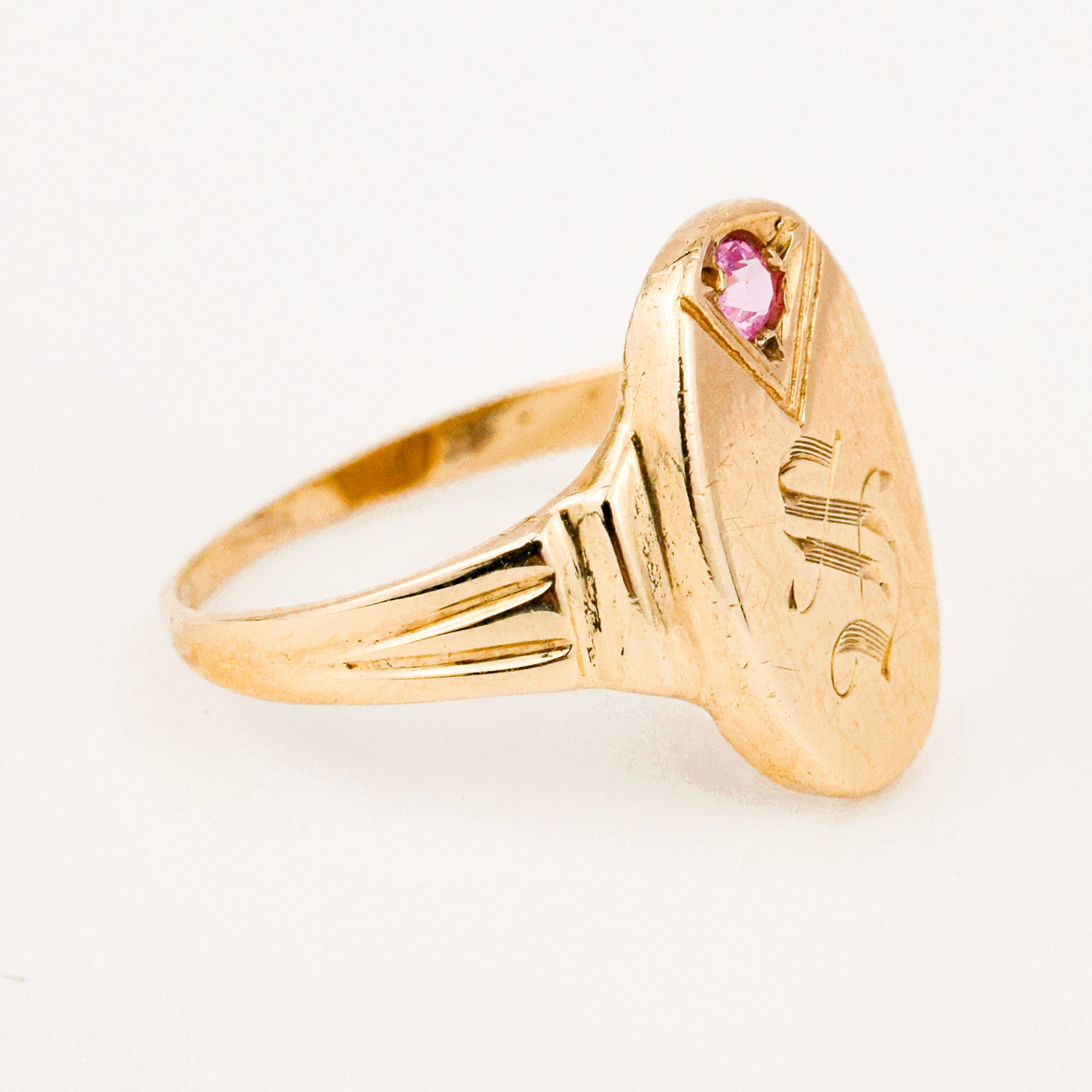 'S' Signet Ring with Pink Topaz