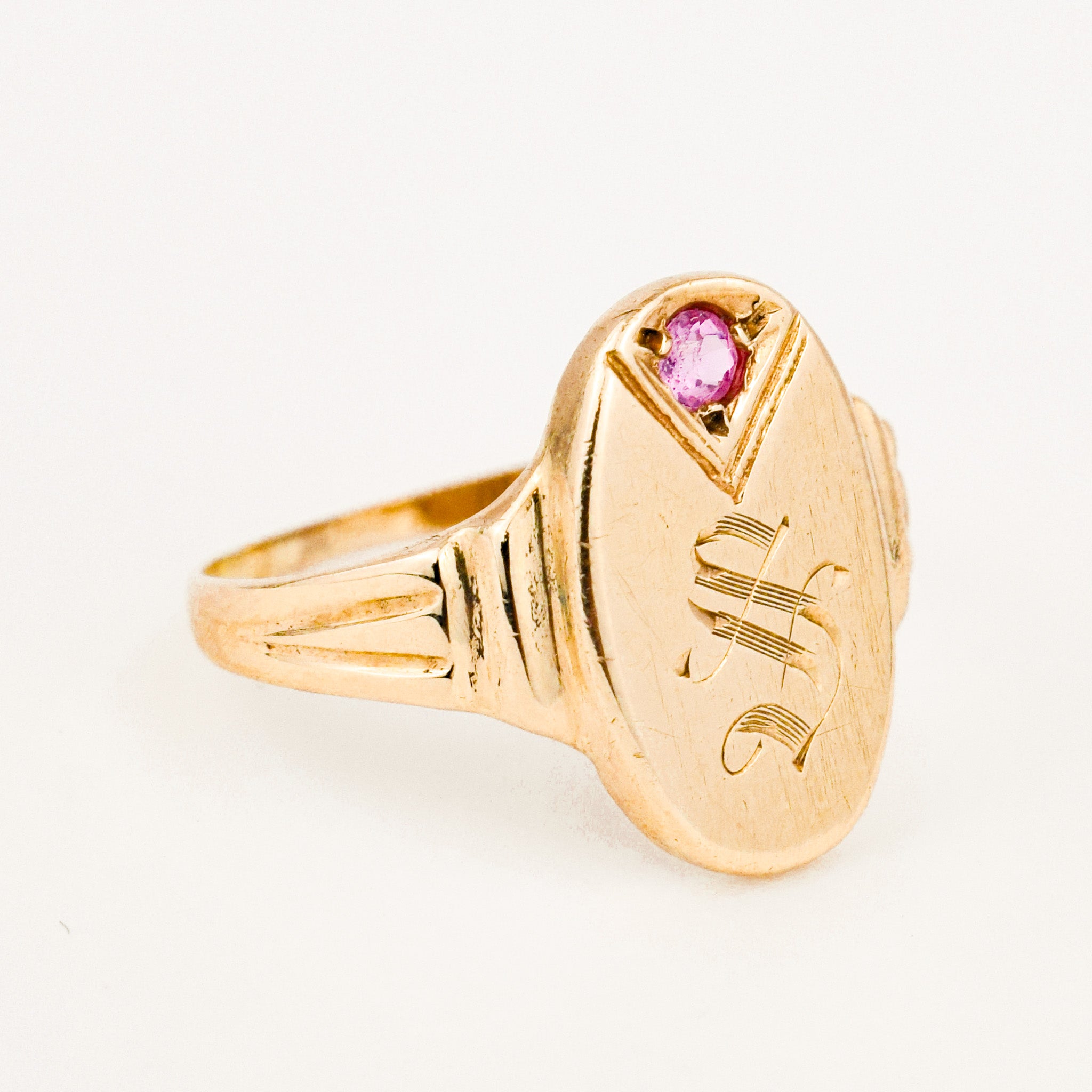 'S' Signet Ring with Pink Topaz