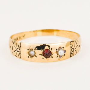 antique Garnet and Seed Pearl Trilogy Ring