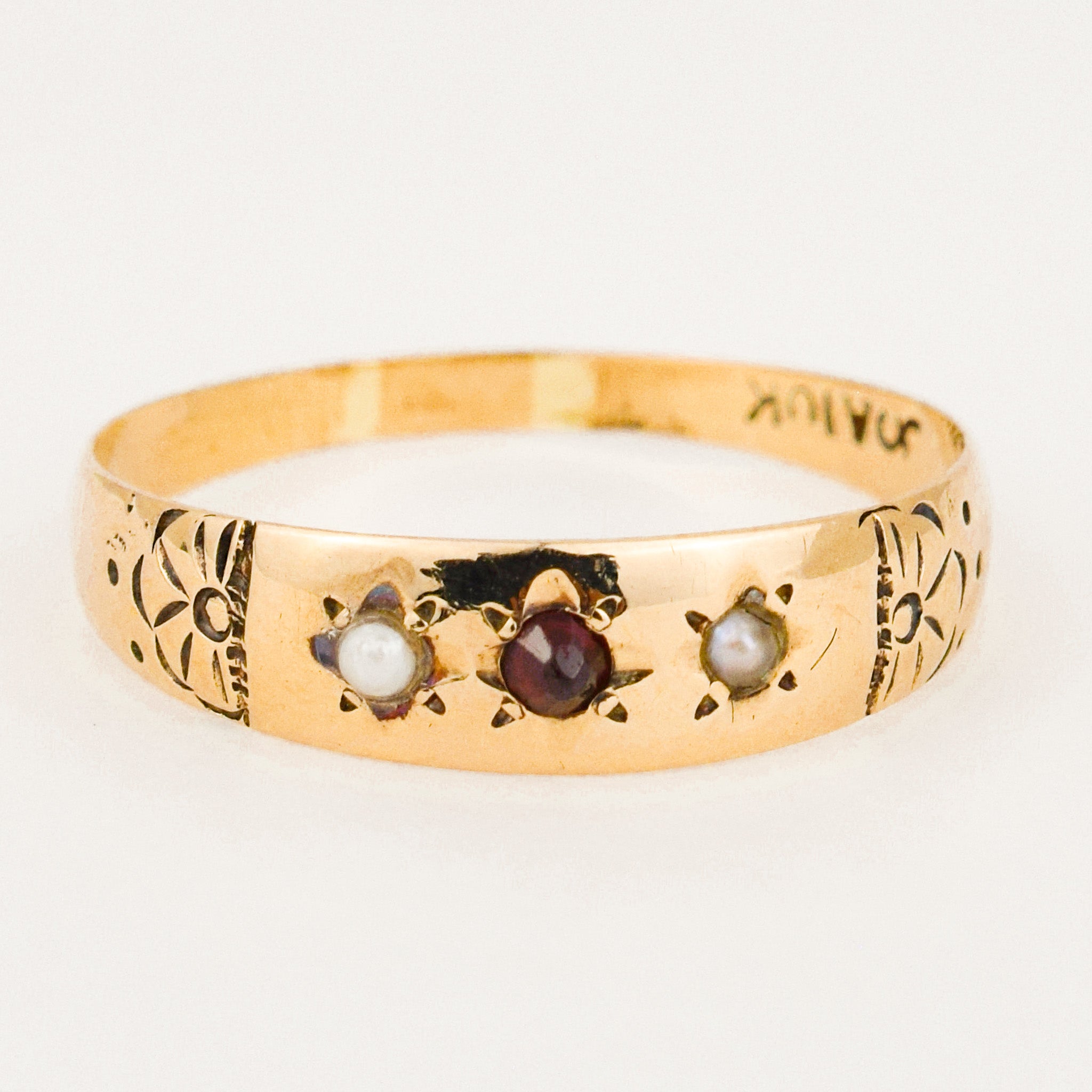 antique Garnet and Seed Pearl Trilogy Ring