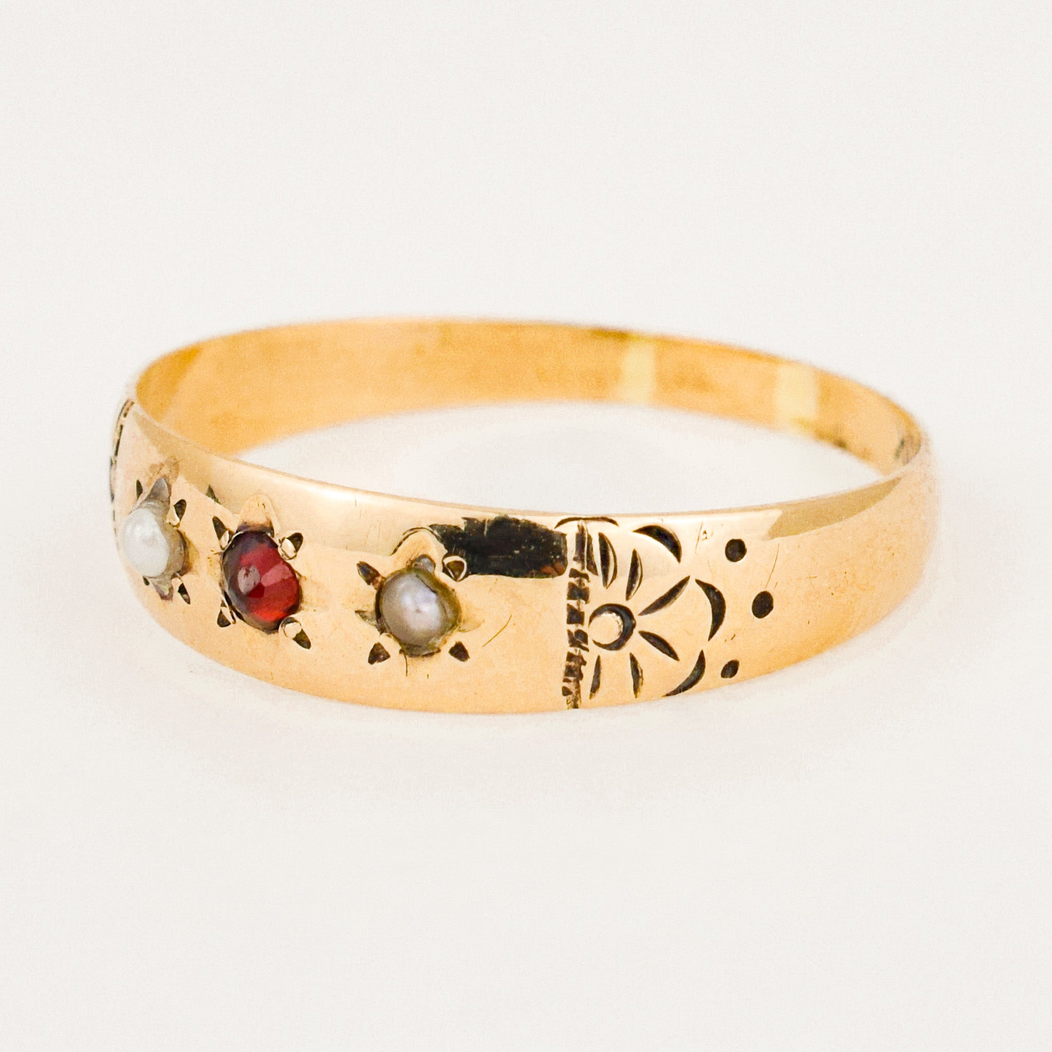 antique Garnet and Seed Pearl Trilogy Ring