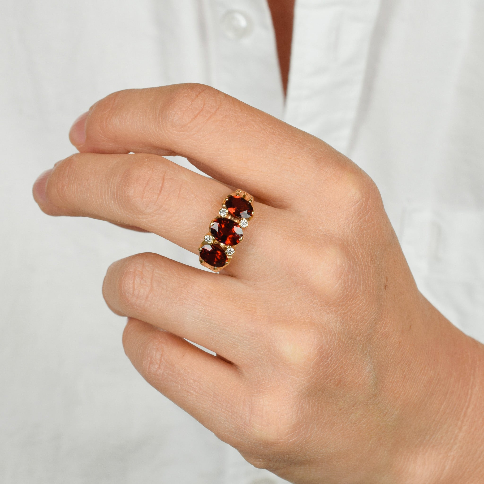 Ethereal Garnet and Diamond Trilogy Ring
