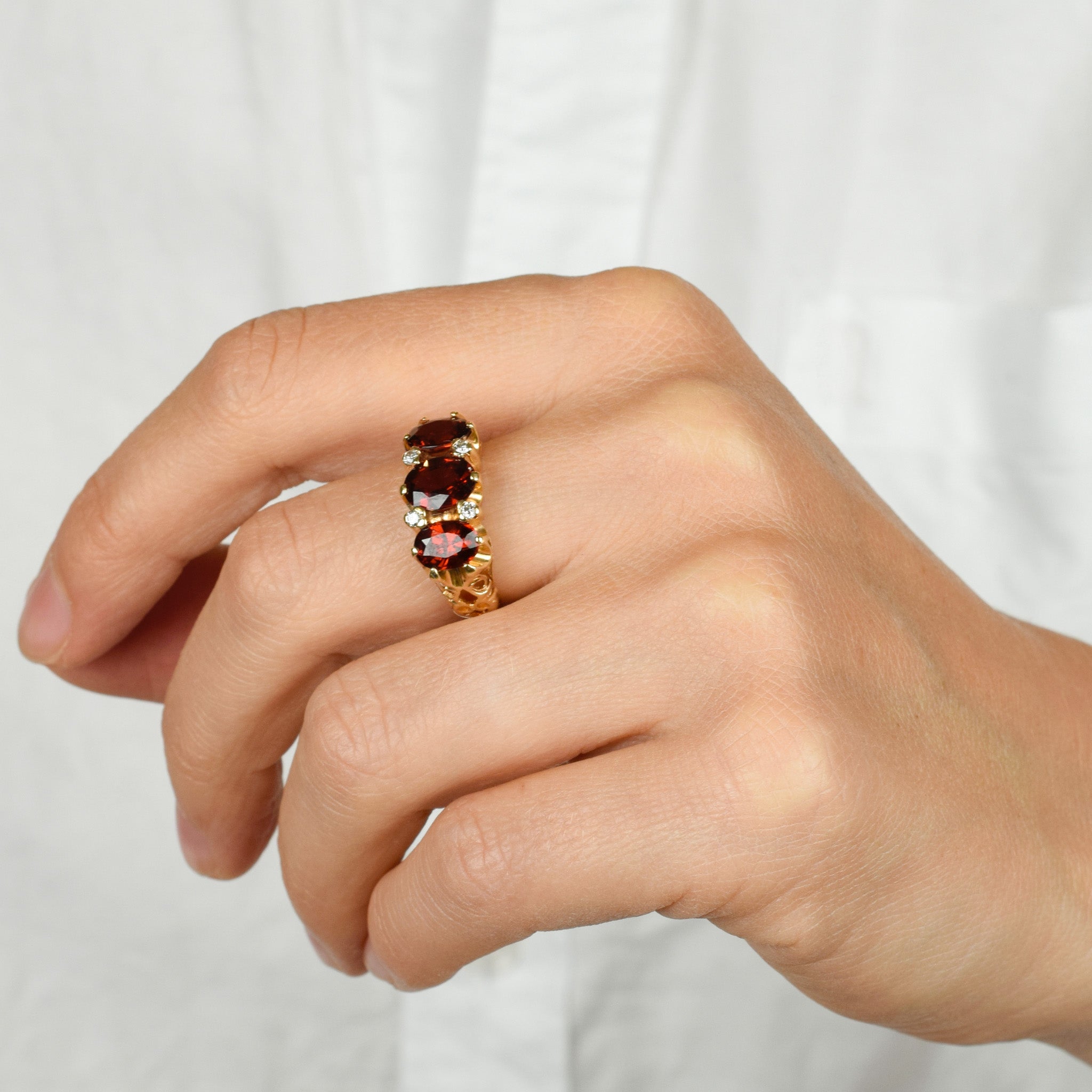 Ethereal Garnet and Diamond Trilogy Ring