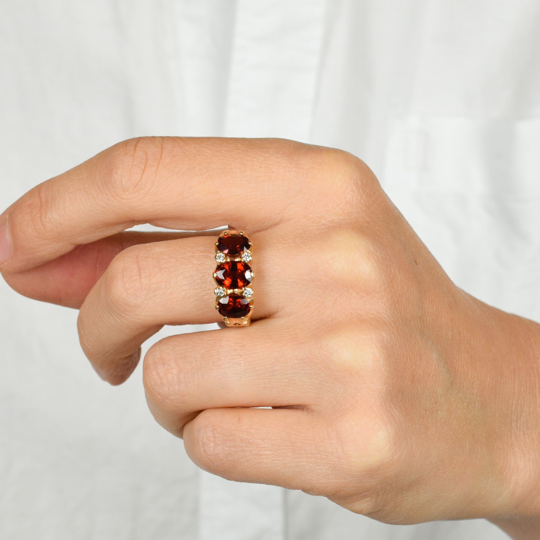 Ethereal Garnet and Diamond Trilogy Ring