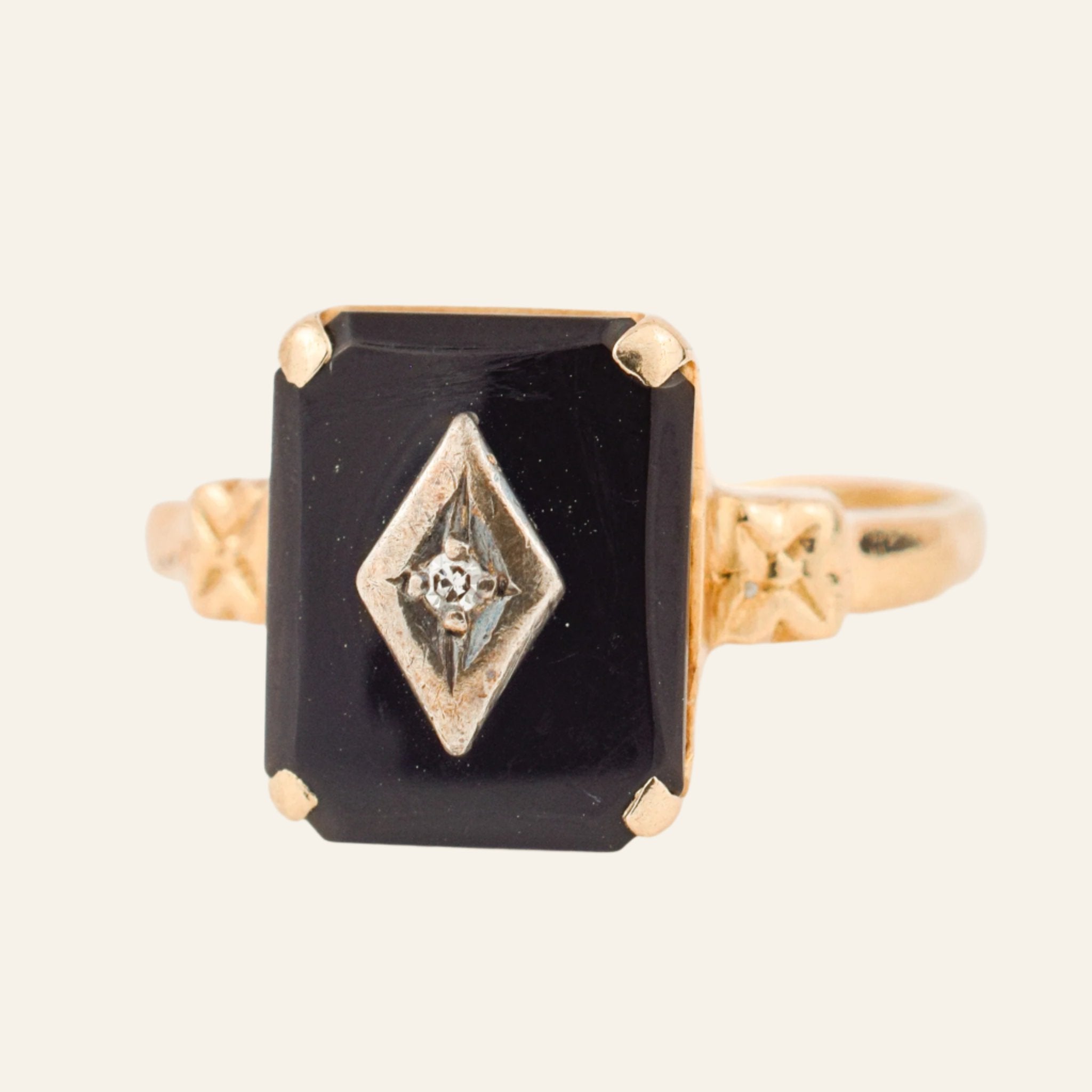 vintage Rectangular Onyx and Diamond Ring