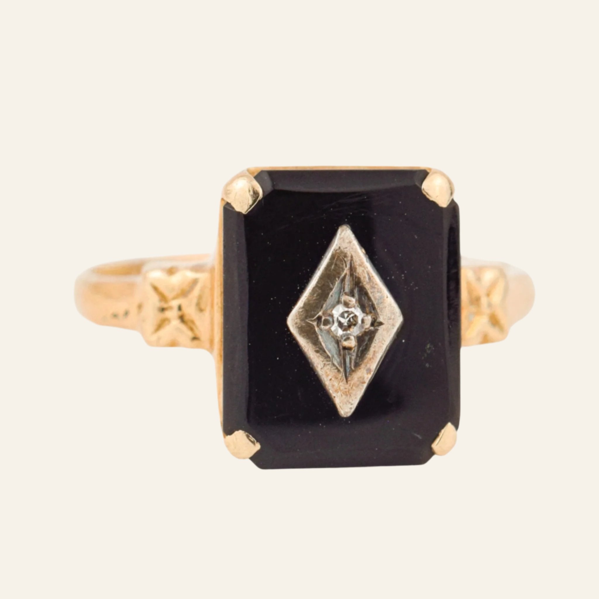 vintage Rectangular Onyx and Diamond Ring