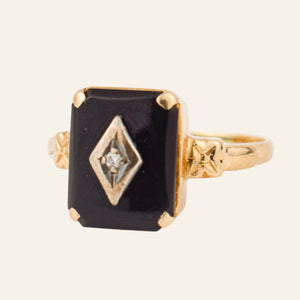 vintage Rectangular Onyx and Diamond Ring