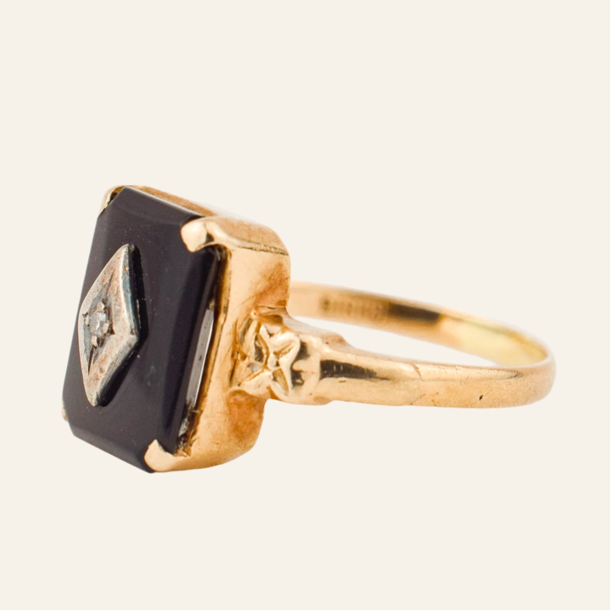 vintage Rectangular Onyx and Diamond Ring
