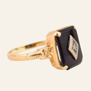 vintage Rectangular Onyx and Diamond Ring