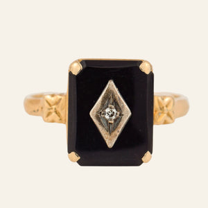 vintage Rectangular Onyx and Diamond Ring