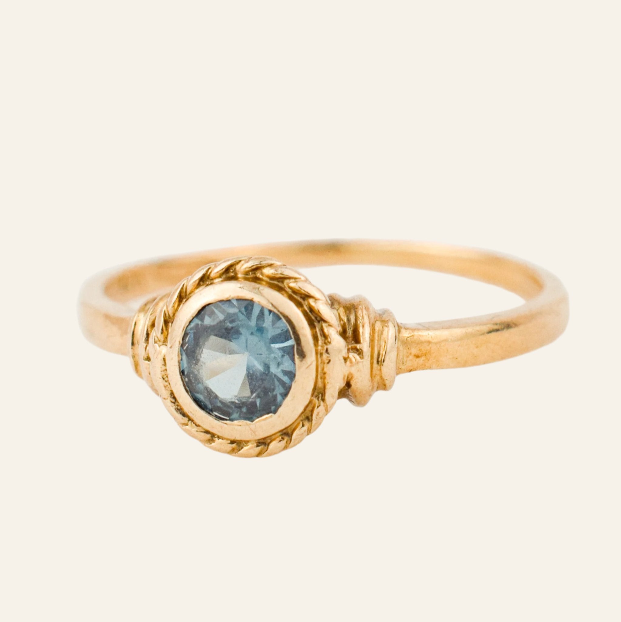 antique gold bezel Set Round Blue Stone Ring