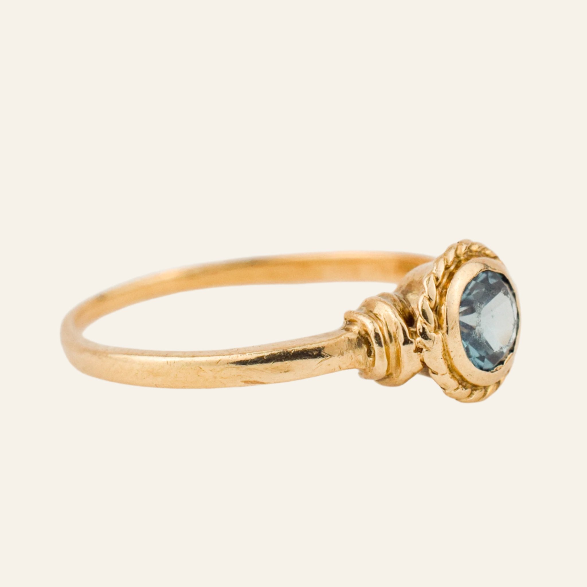 antique gold bezel Set Round Blue Stone Ring