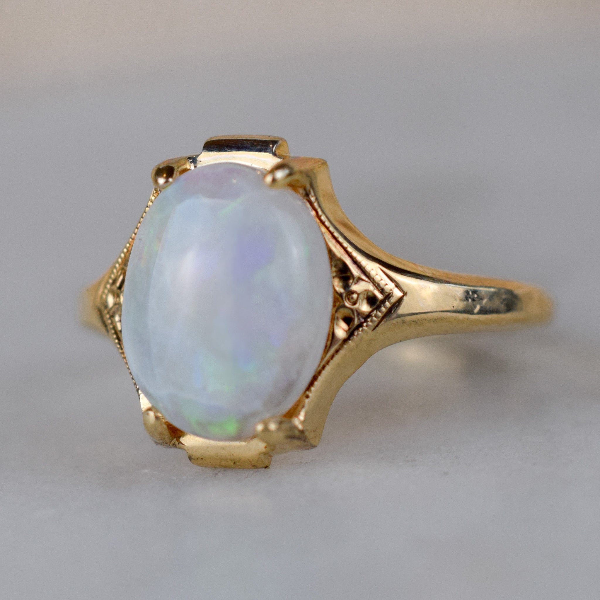 Opal Ring with Orange Blossom Detail