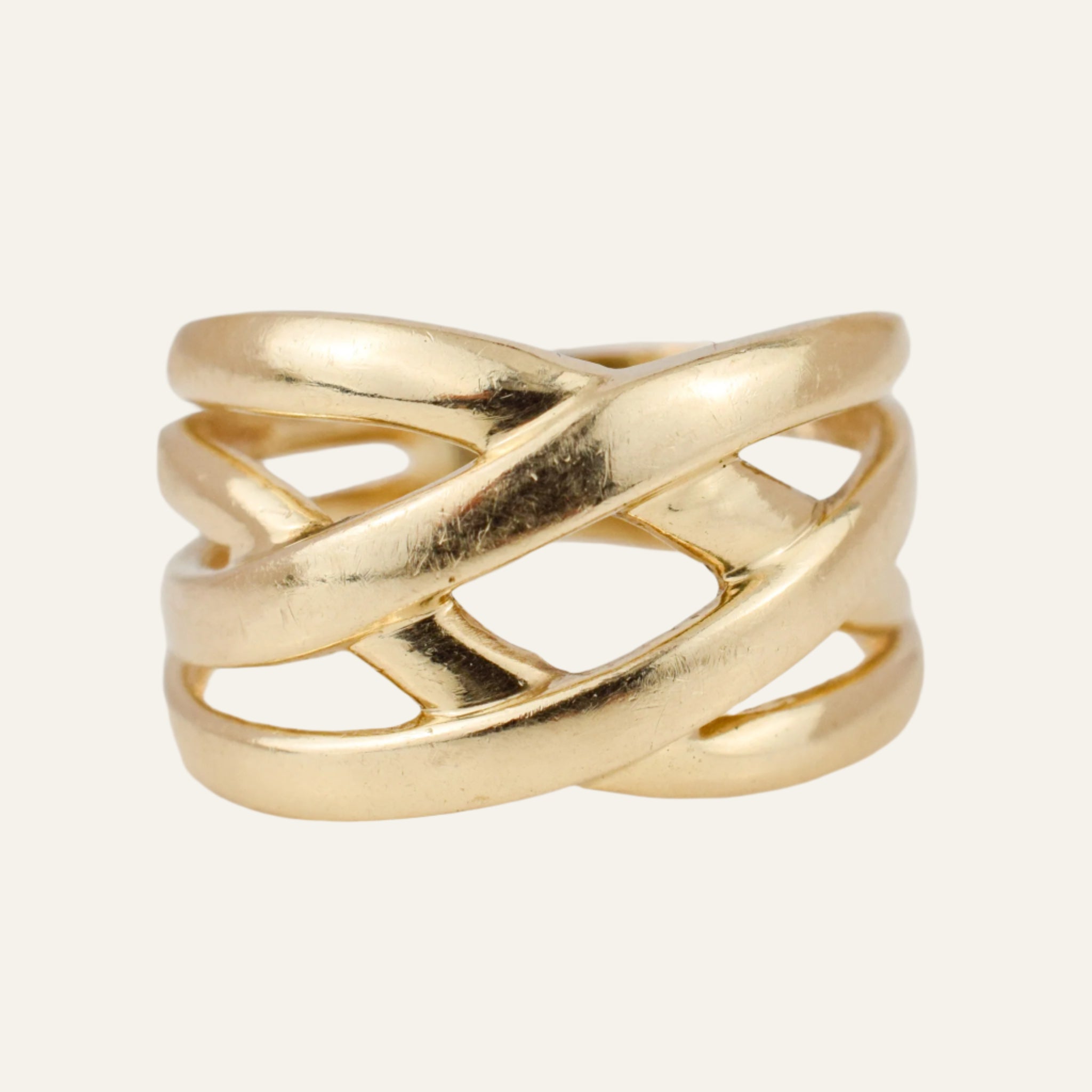 Wide Stacked Wave Gold Band