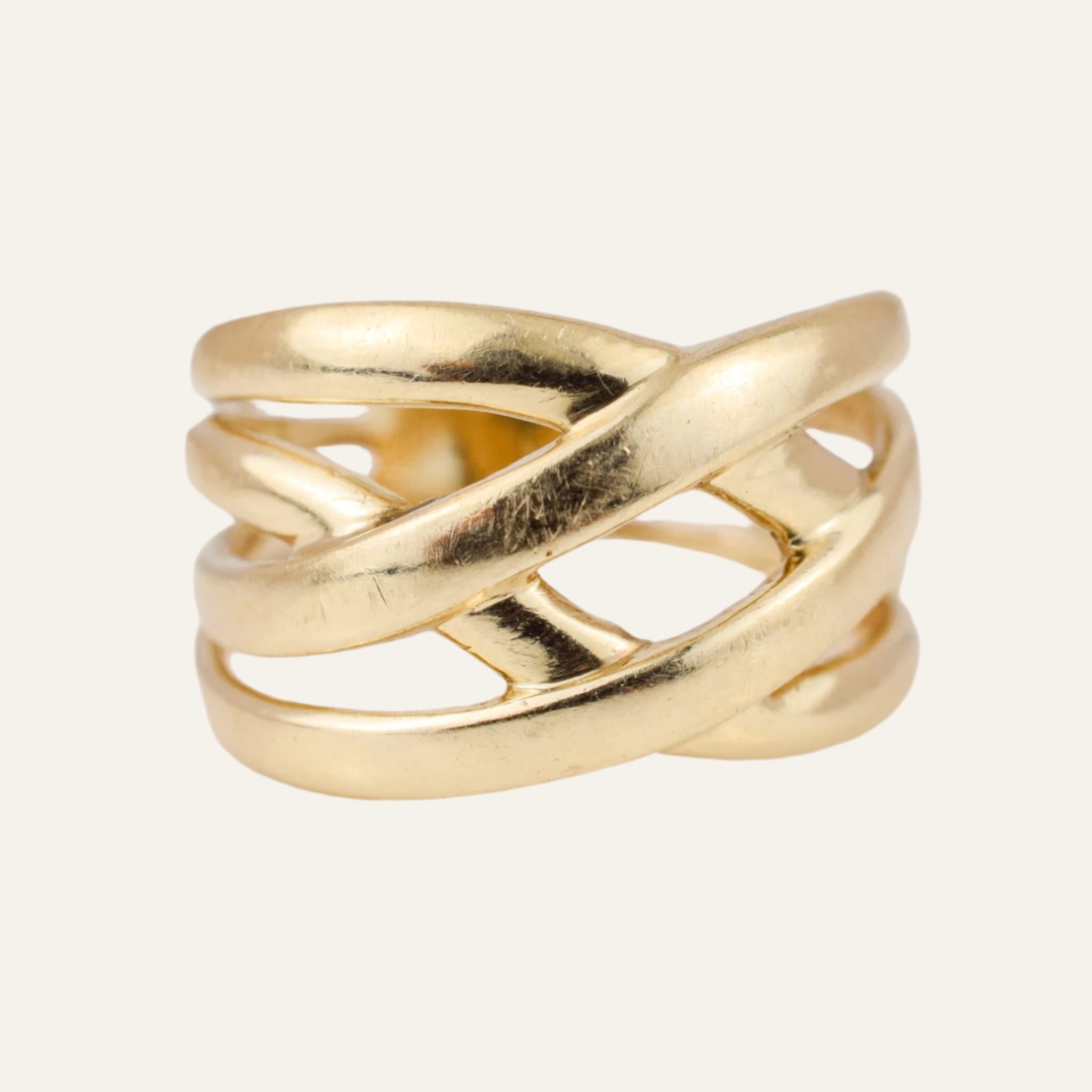 Wide Stacked Wave Gold Band