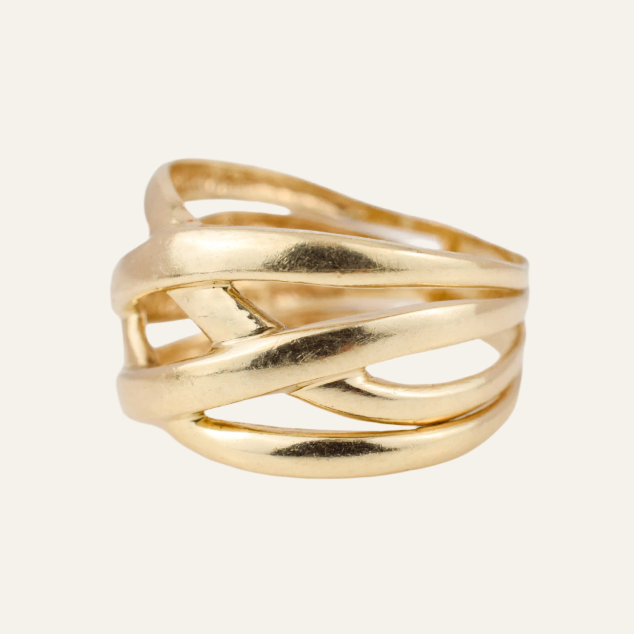Wide Stacked Wave Gold Band