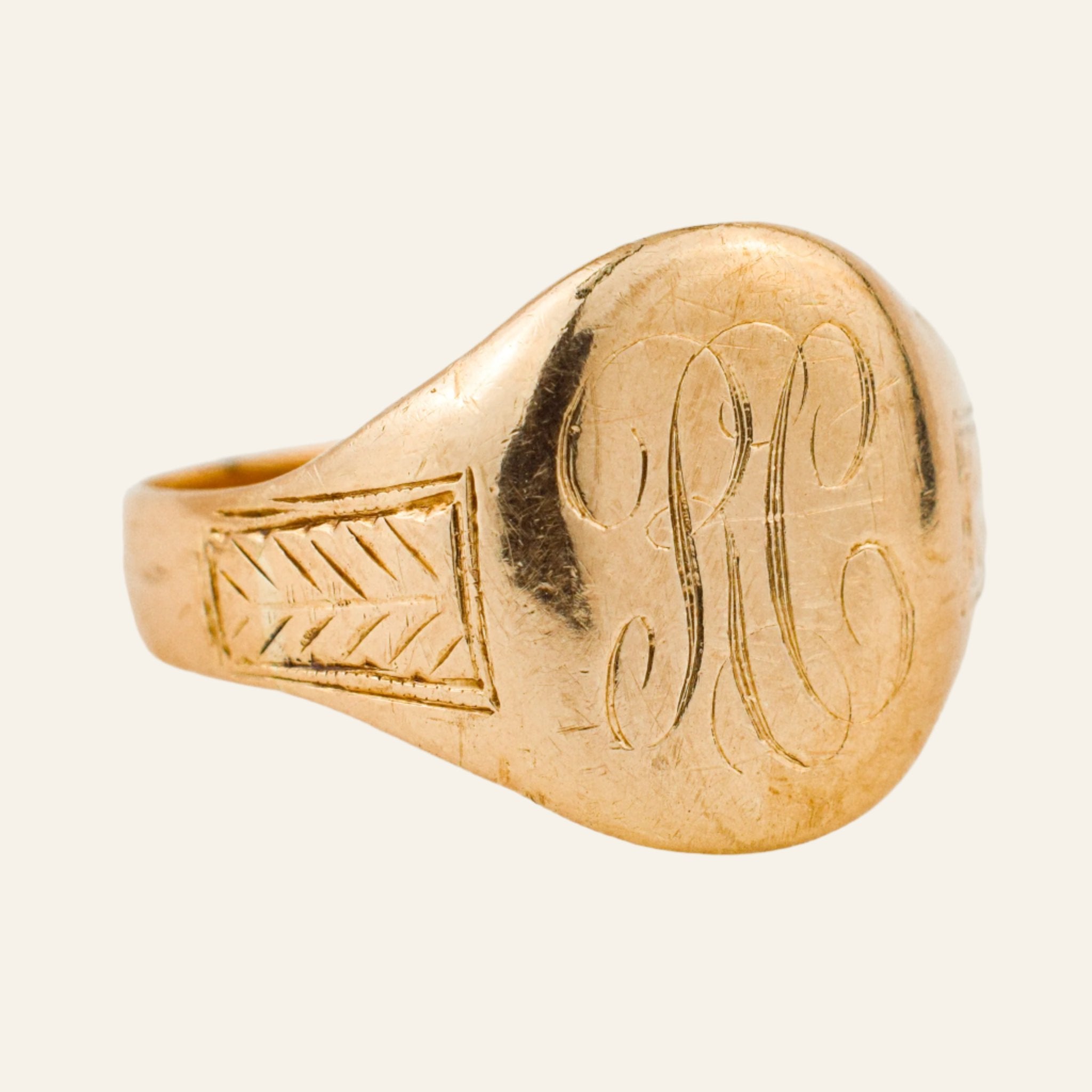 vintage gold 'RC' Signet Ring