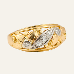 Handcrafted Floral and Diamond Gold Band