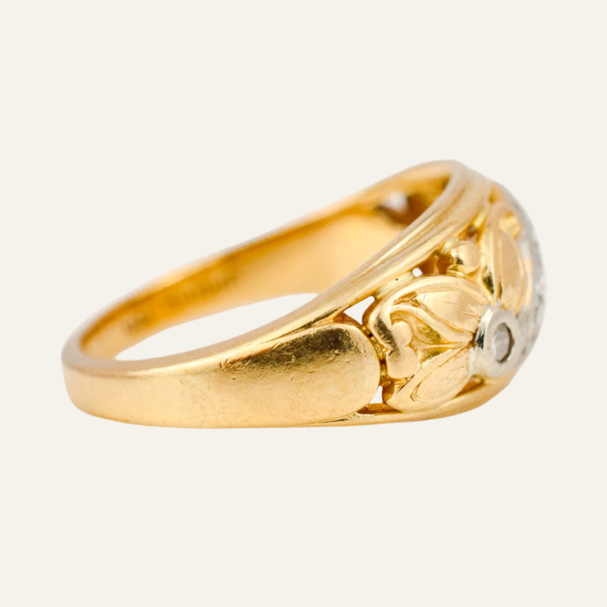 Handcrafted Floral and Diamond Gold Band