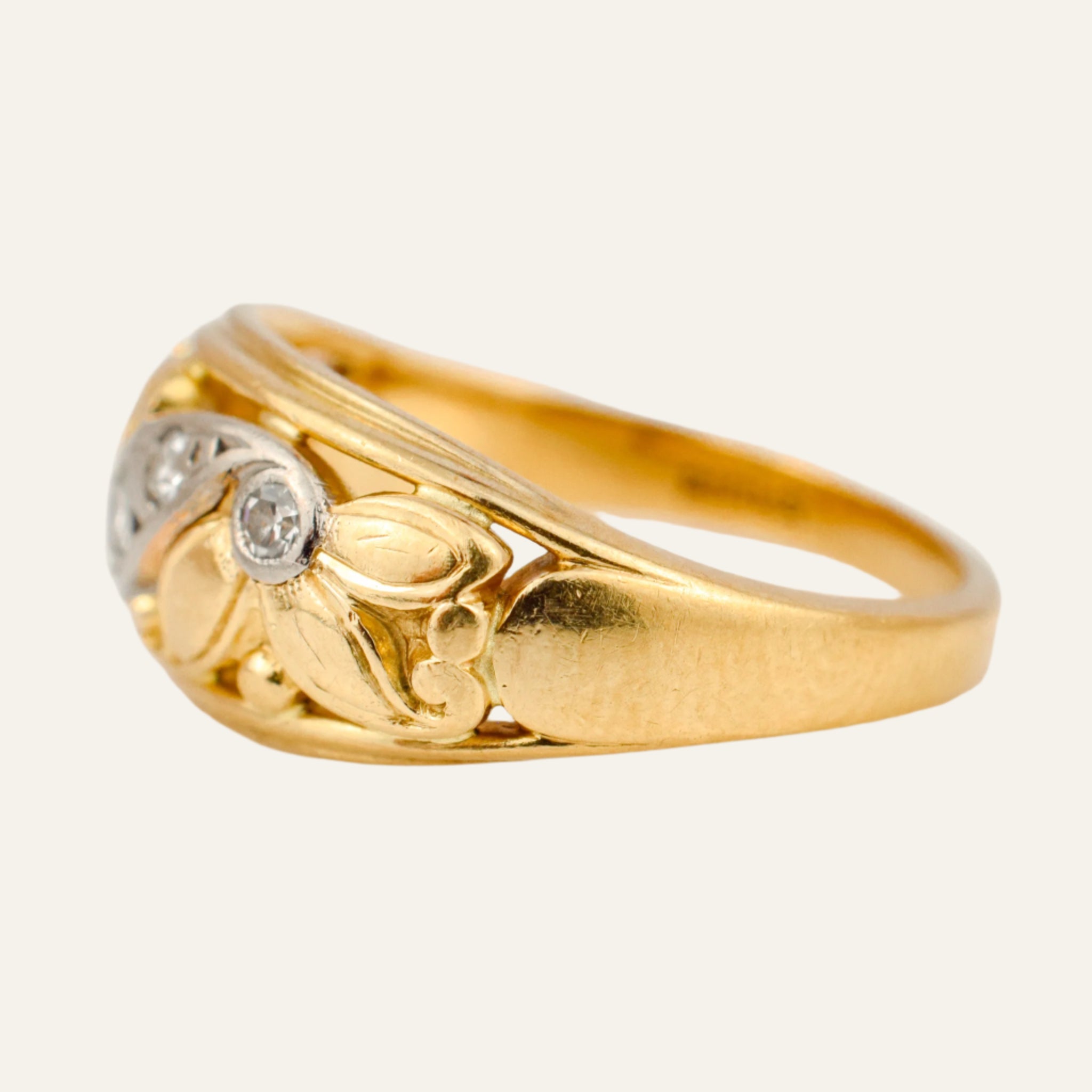 Handcrafted Floral and Diamond Gold Band