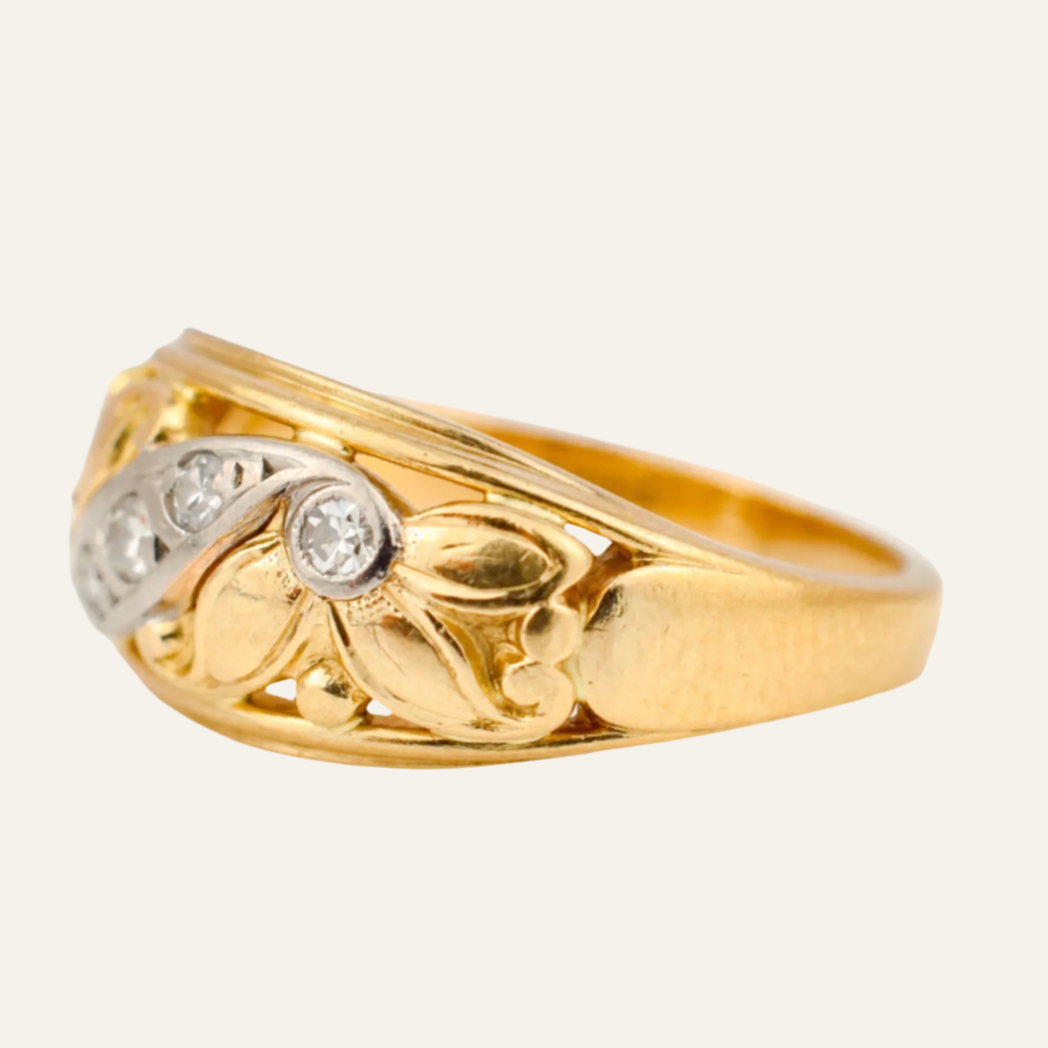 Handcrafted Floral and Diamond Gold Band