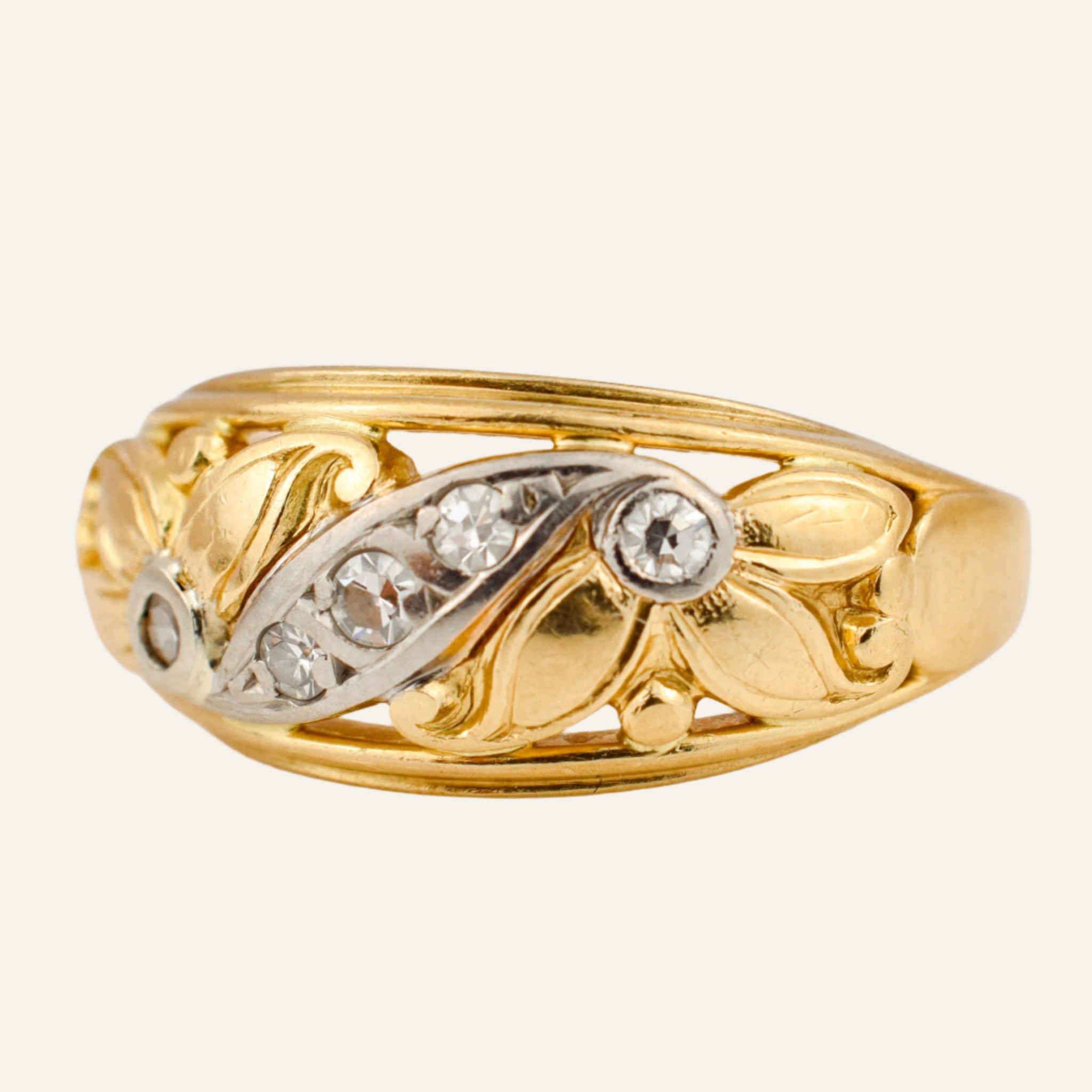 Handcrafted Floral and Diamond Gold Band