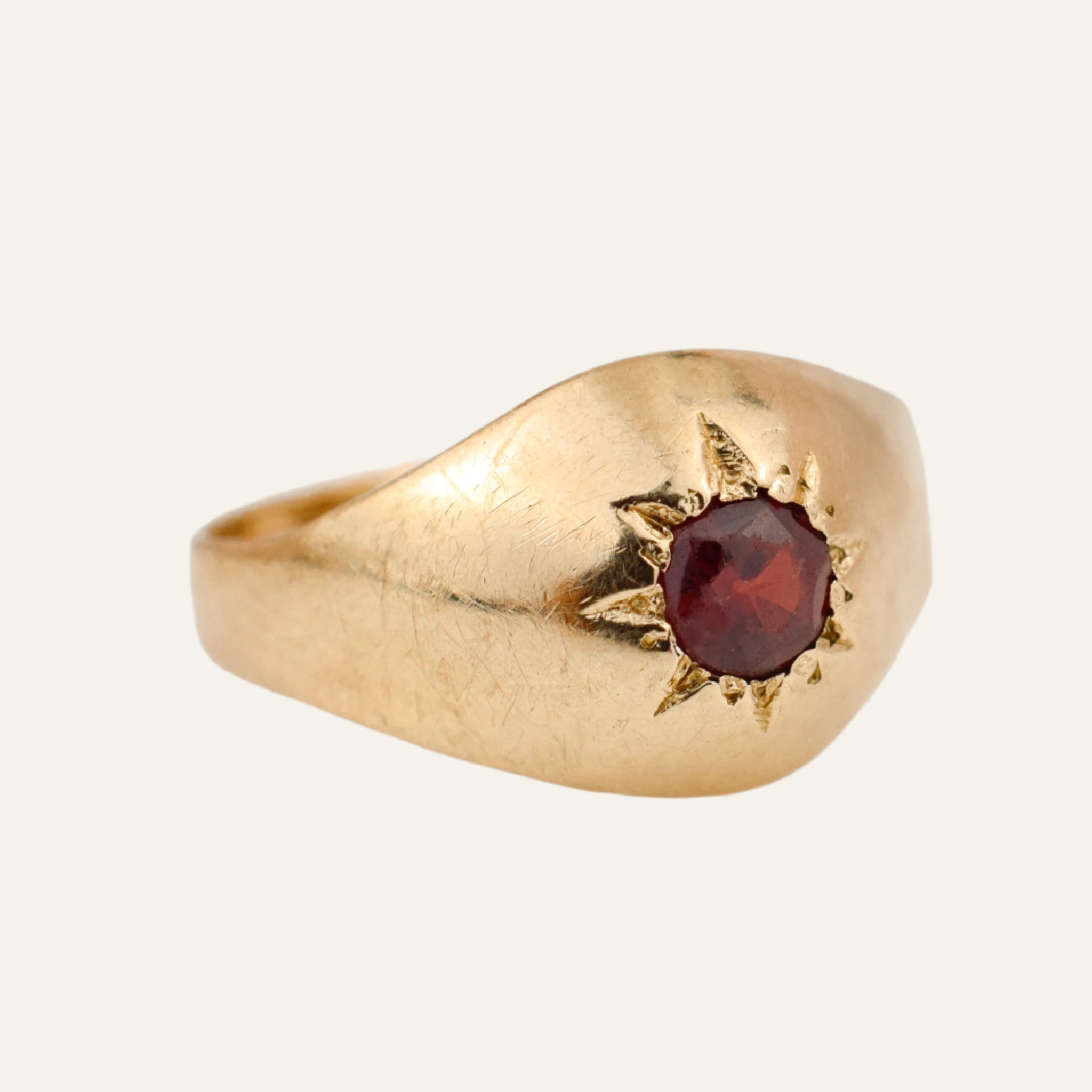 Garnet Starburst Signet Pinkie Ring