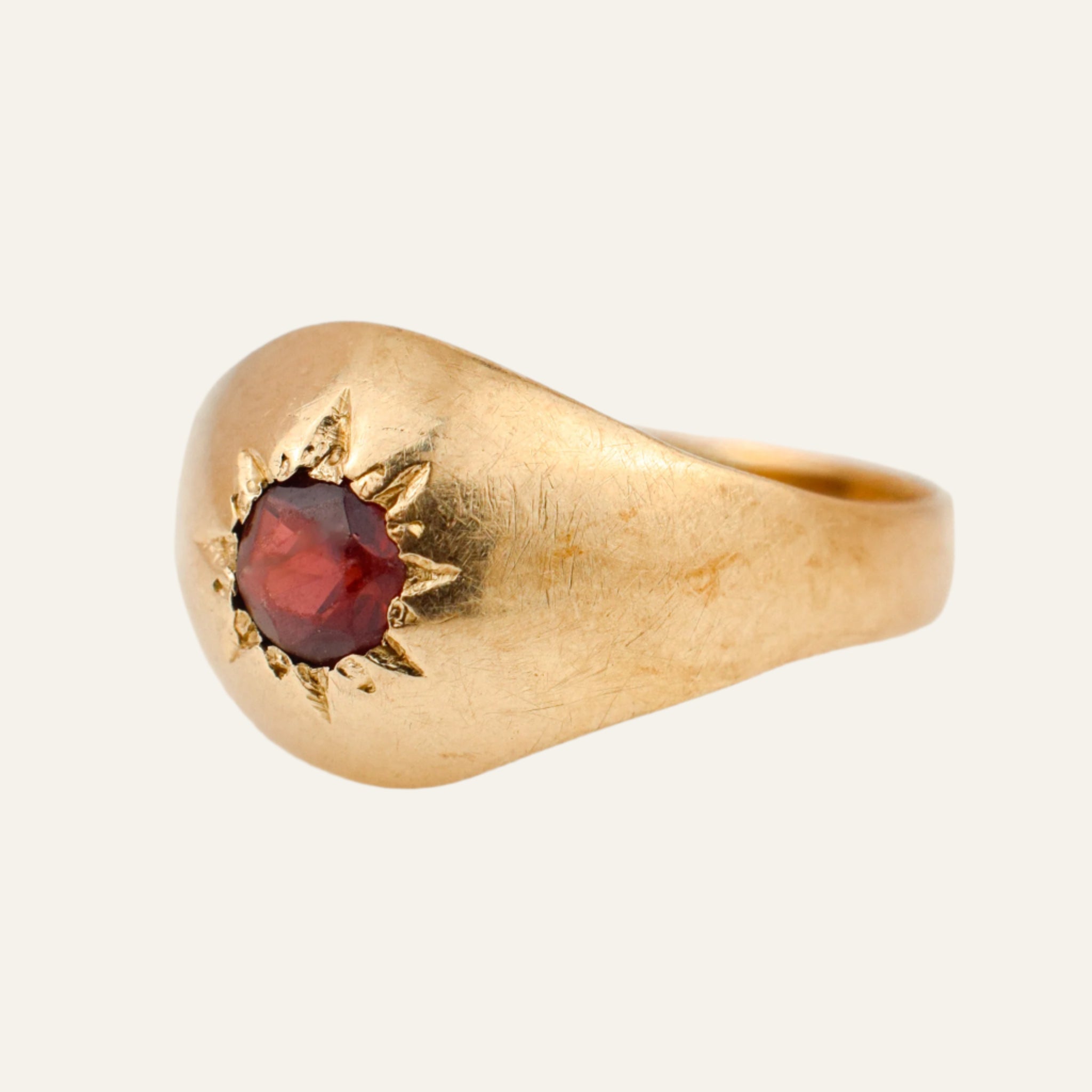 Garnet Starburst Signet Pinkie Ring