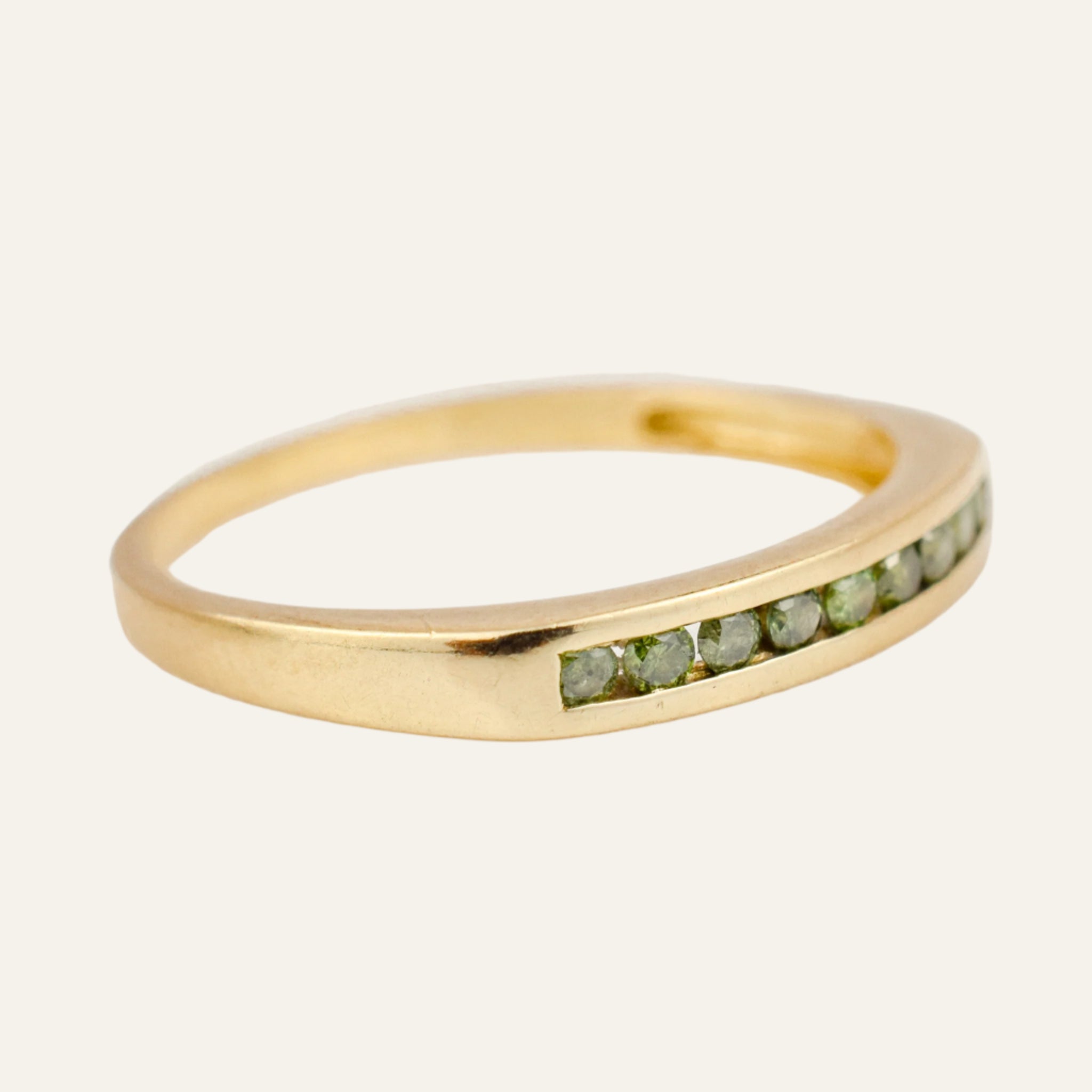 Green Sapphire Channel Set Gold Band