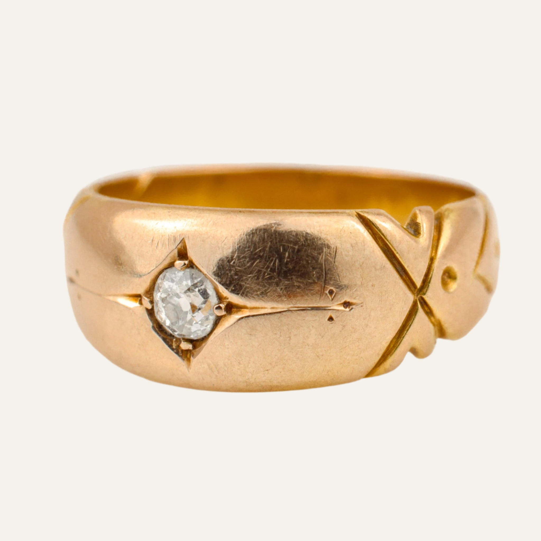 Hallmarked Starburst Diamond Gold Band