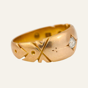 Hallmarked Starburst Diamond Gold Band