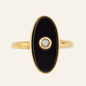 antique Onyx and Seed Pearl Oval Ring