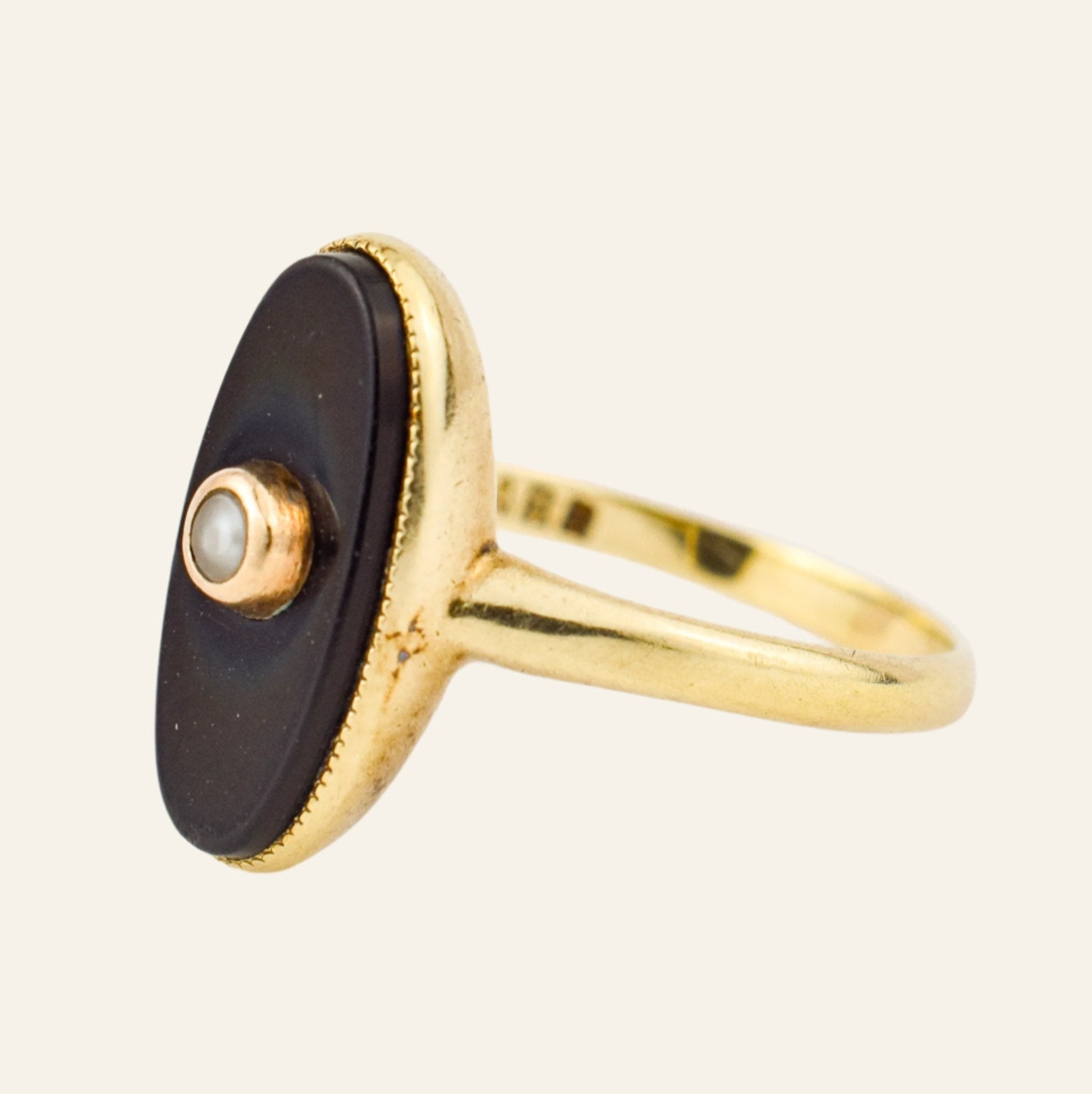 antique Onyx and Seed Pearl Oval Ring