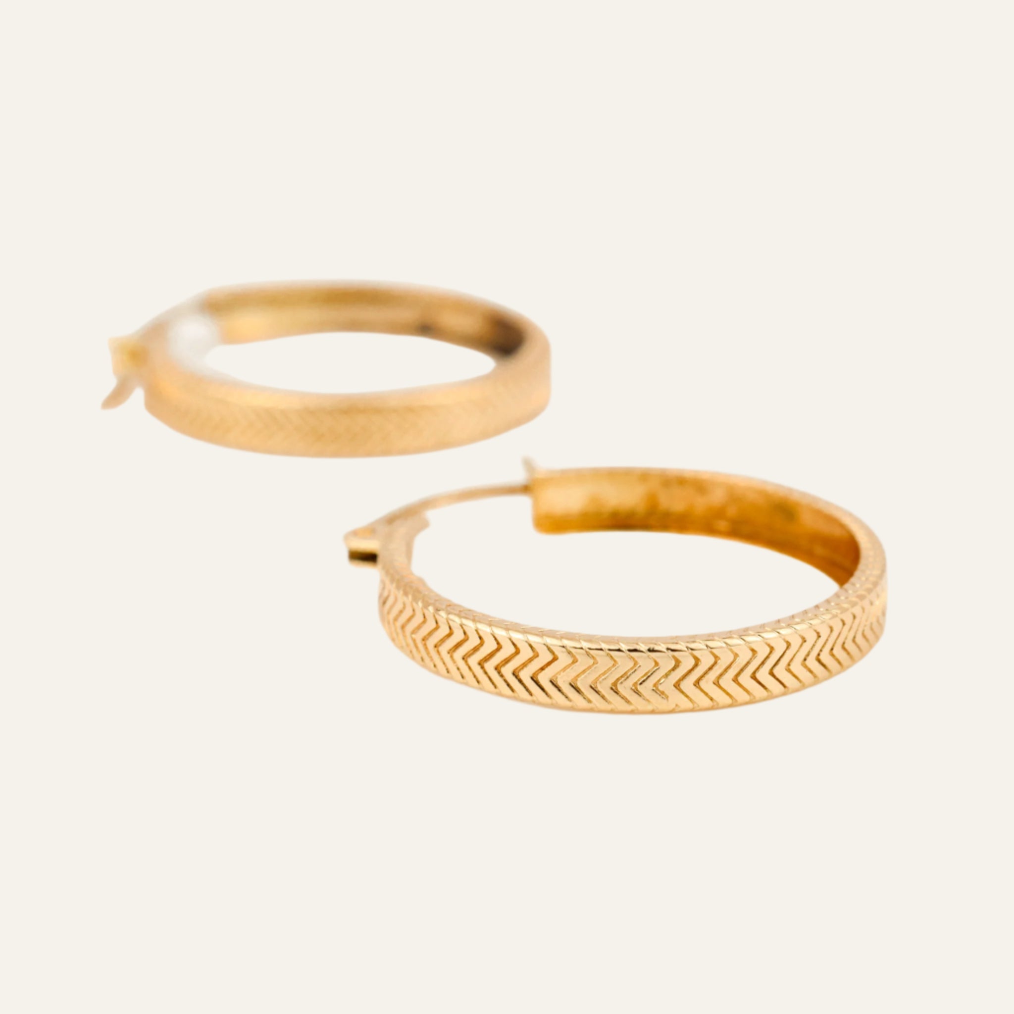 24.4 mm Herringbone Design Gold Hoop Earrings