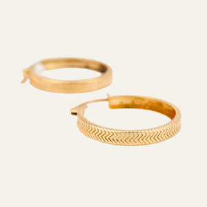 24.4 mm Herringbone Design Gold Hoop Earrings