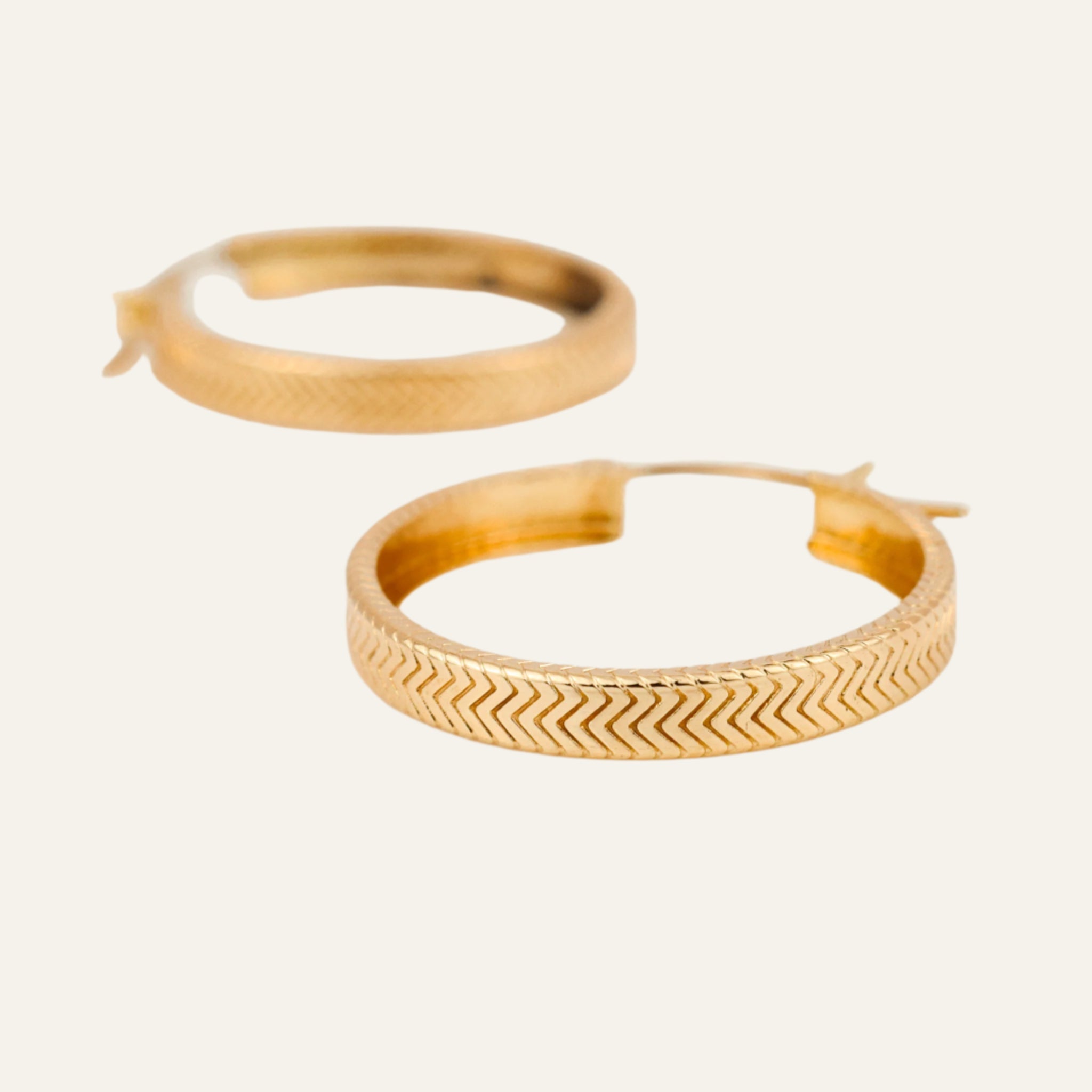 24.4 mm Herringbone Design Gold Hoop Earrings