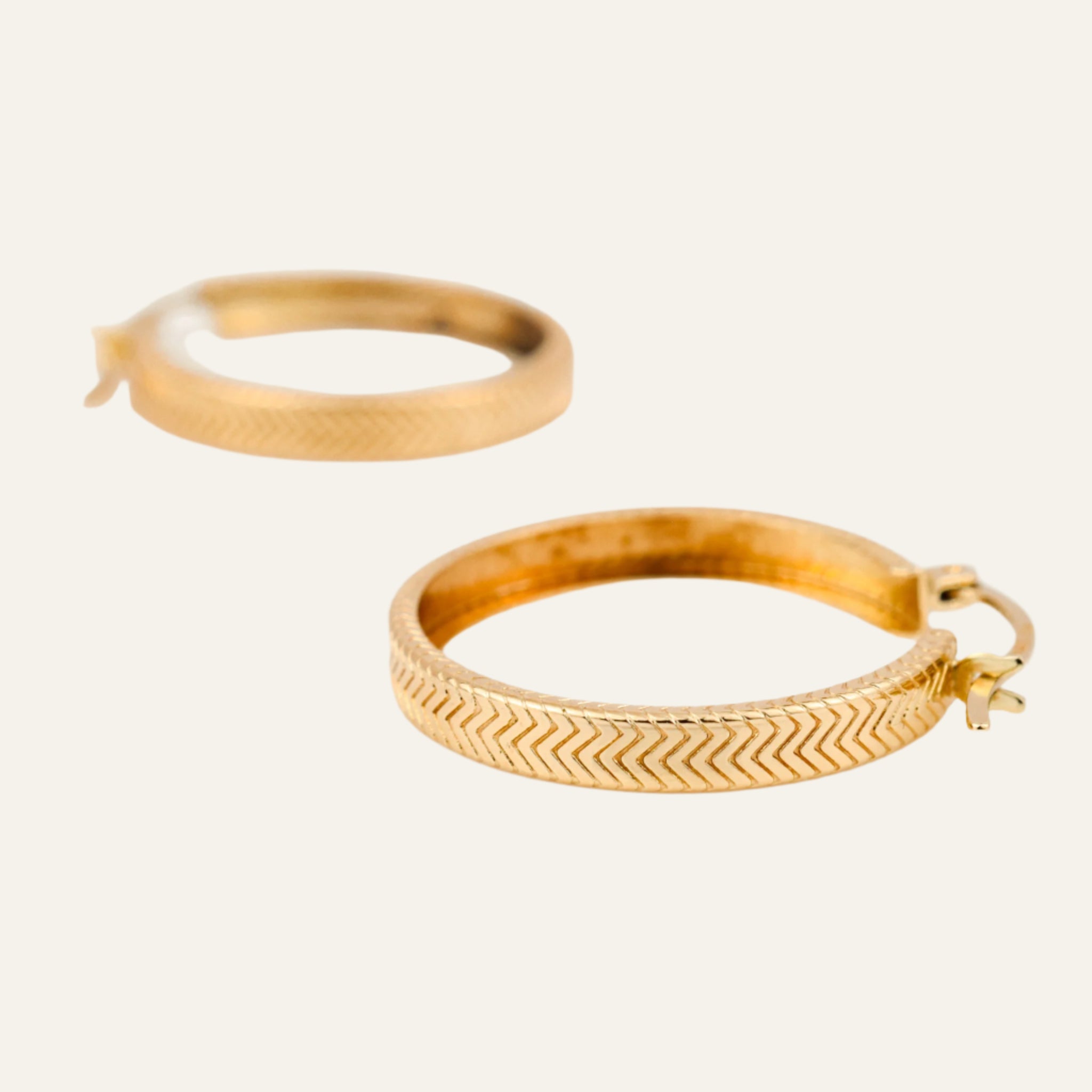 24.4 mm Herringbone Design Gold Hoop Earrings