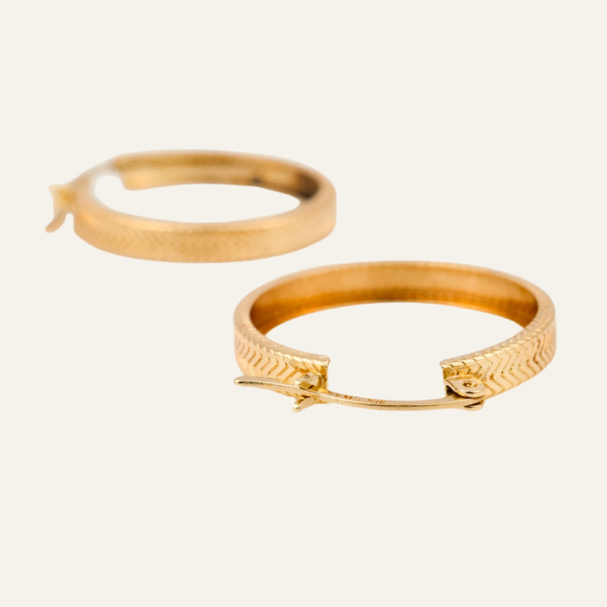 24.4 mm Herringbone Design Gold Hoop Earrings