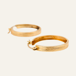 24.4 mm Herringbone Design Gold Hoop Earrings