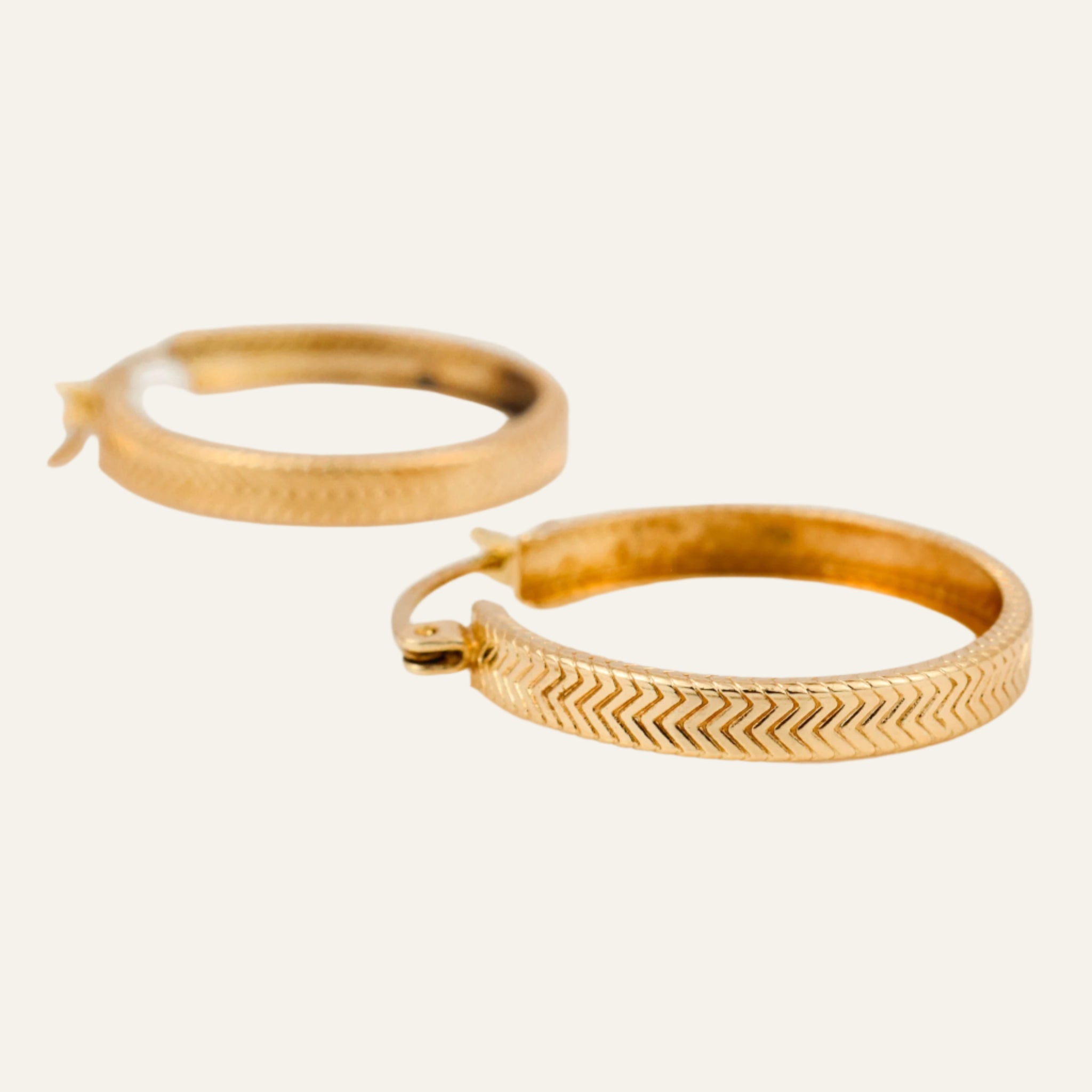 24.4 mm Herringbone Design Gold Hoop Earrings