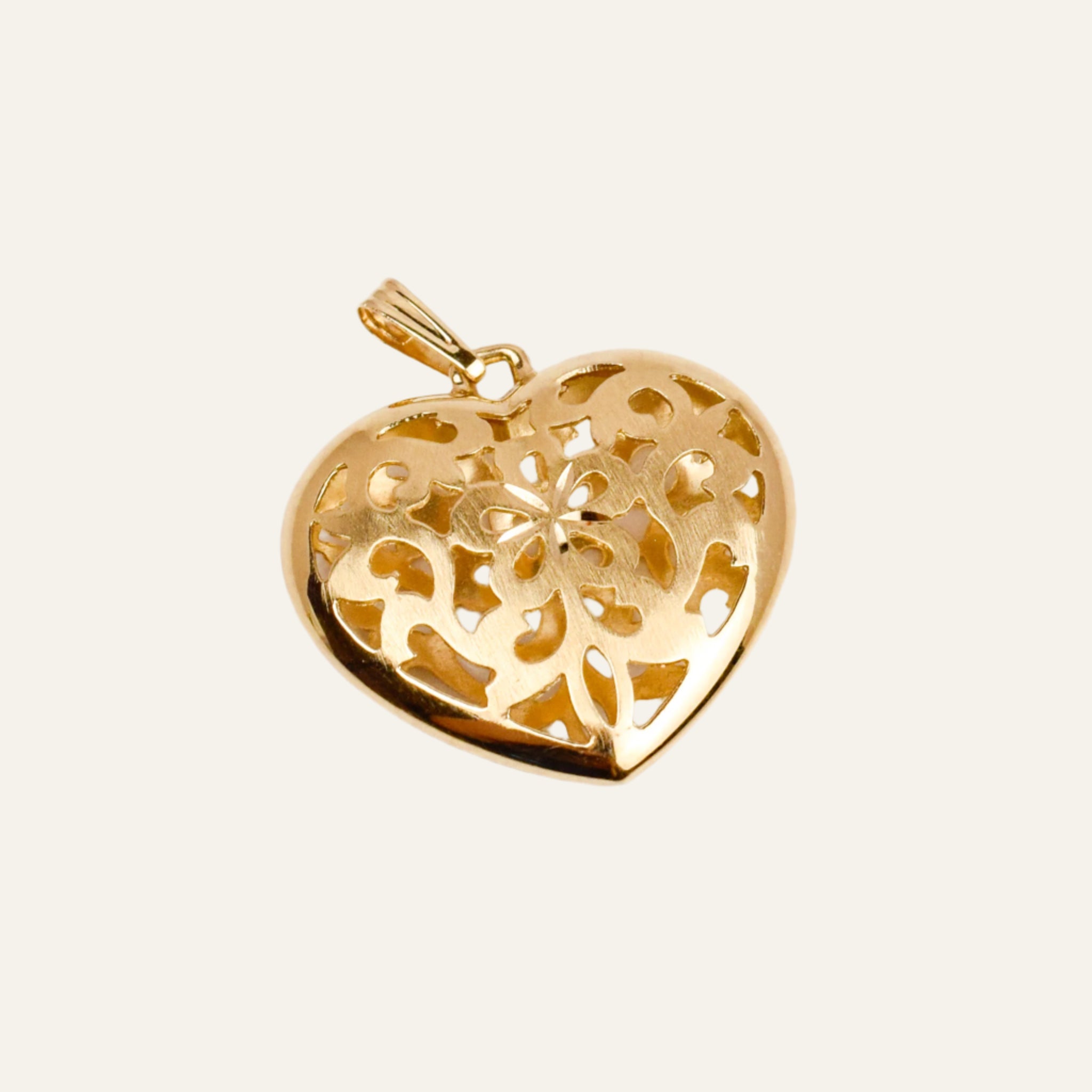 Large Filigree Gold Heart Pendant