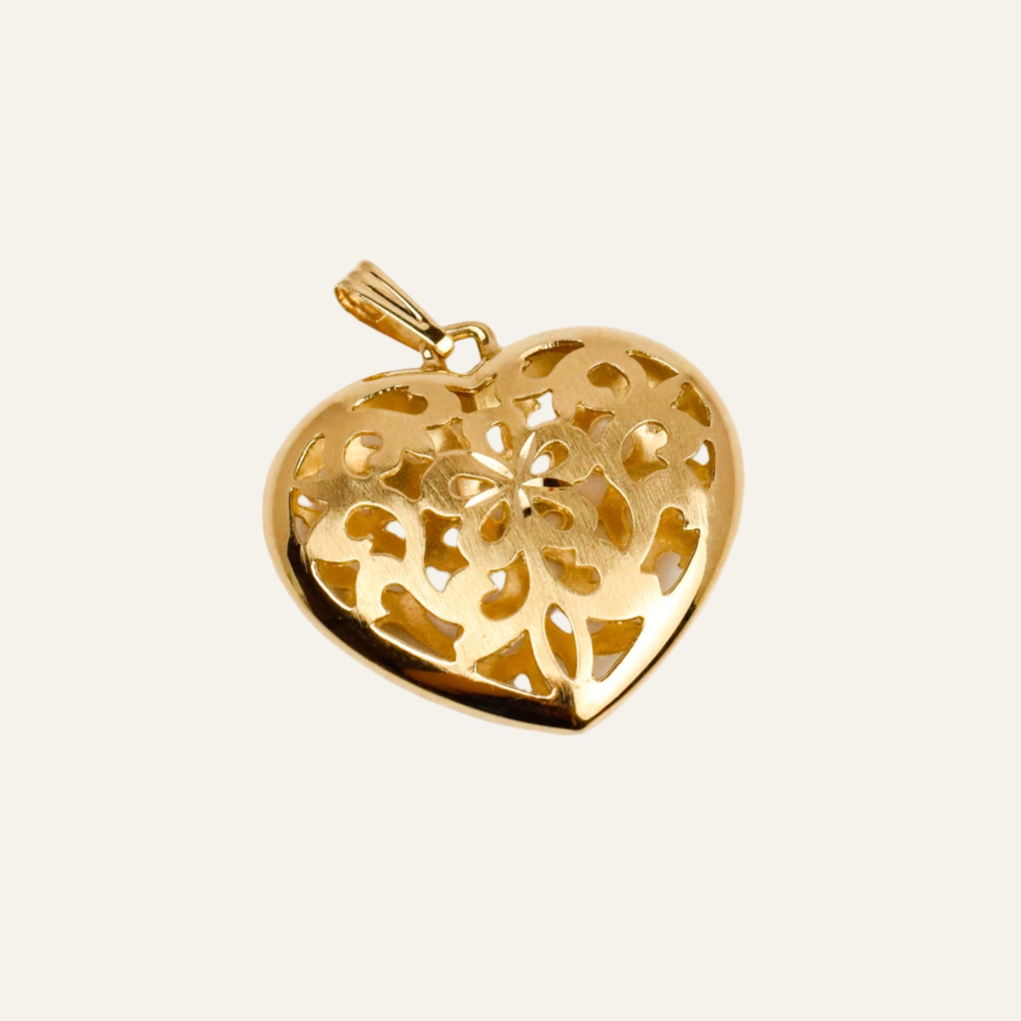 Large Filigree Gold Heart Pendant