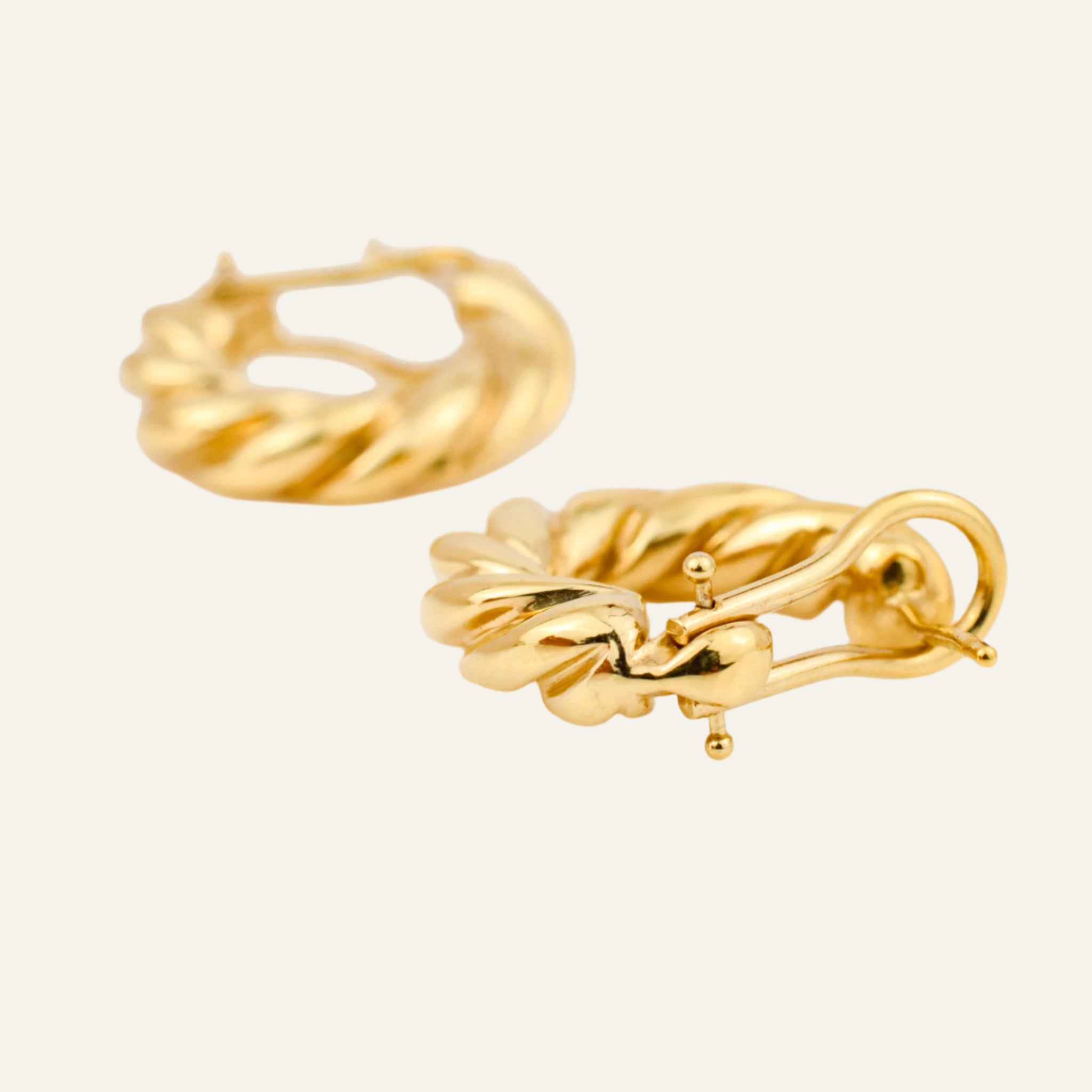 19.5 mm Twisted Omega Gold Hoop Earrings